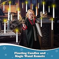 Vista 3 de Decoraciones de Halloween, velas flotantes con varita, velas colgantes mágicas parpadeantes, luz cálida, sin llama, con control remoto de varita