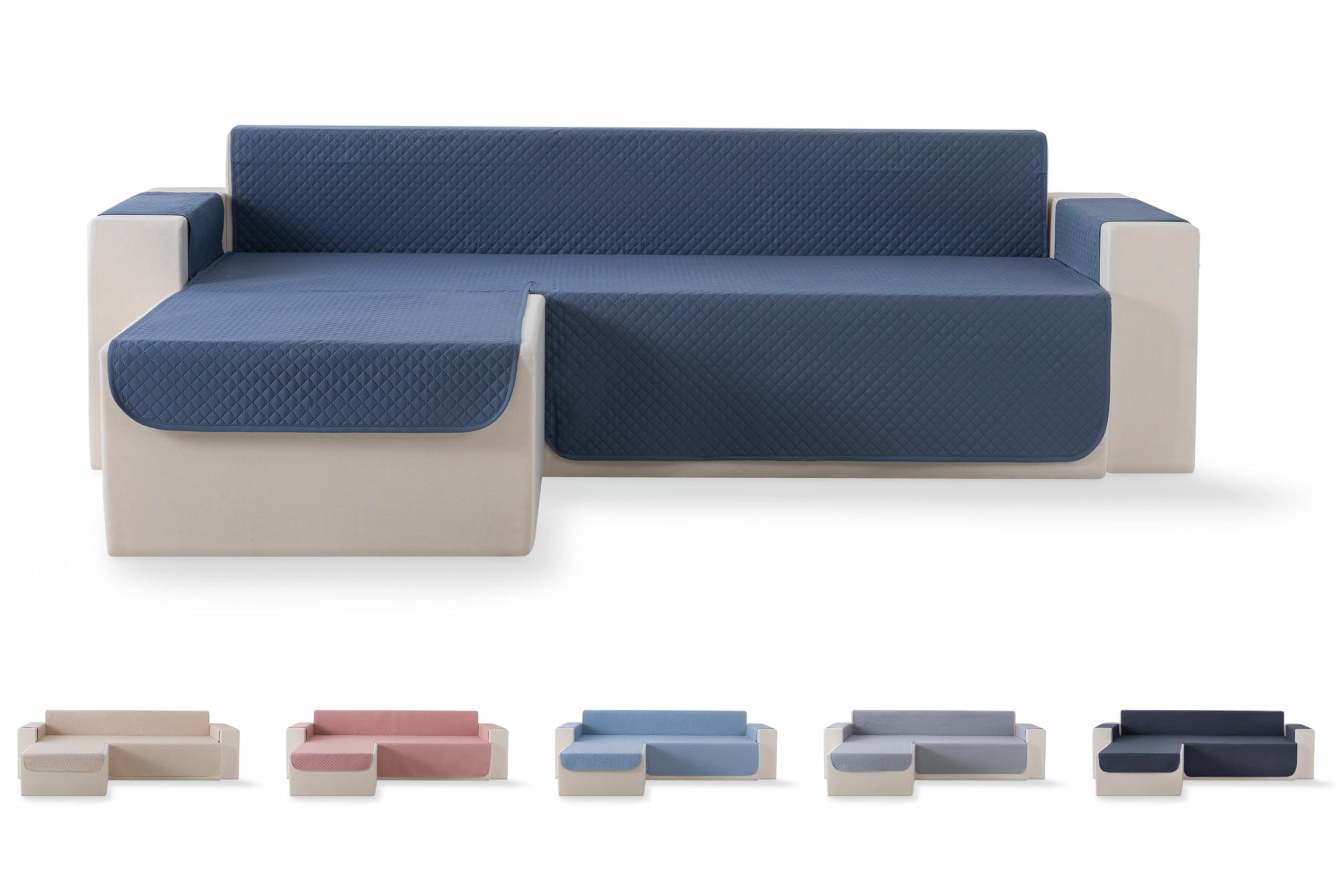 Todocama Sofa Cover, Sofa Cover, Quilted Rhombus Protector, Breathable, Easy to Clean, (Grey Blue, Left Chaise 200 cm)