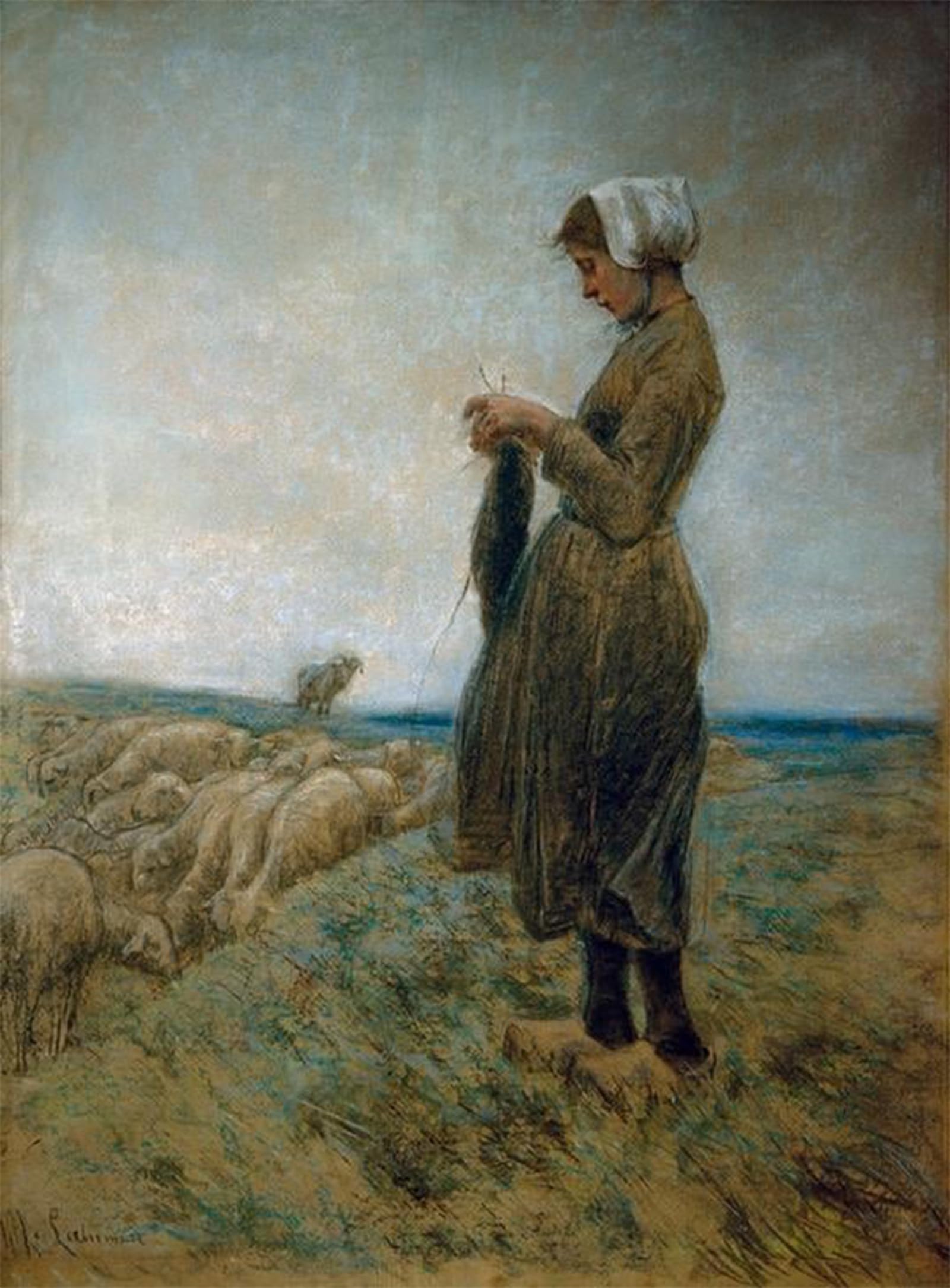 ARTXLXXBN Famous Print Painting Colorful Art Print Holländisches Hirtenmädchen by Max Liebermann Canvas Art Decorations for Home Decor 60x90cm