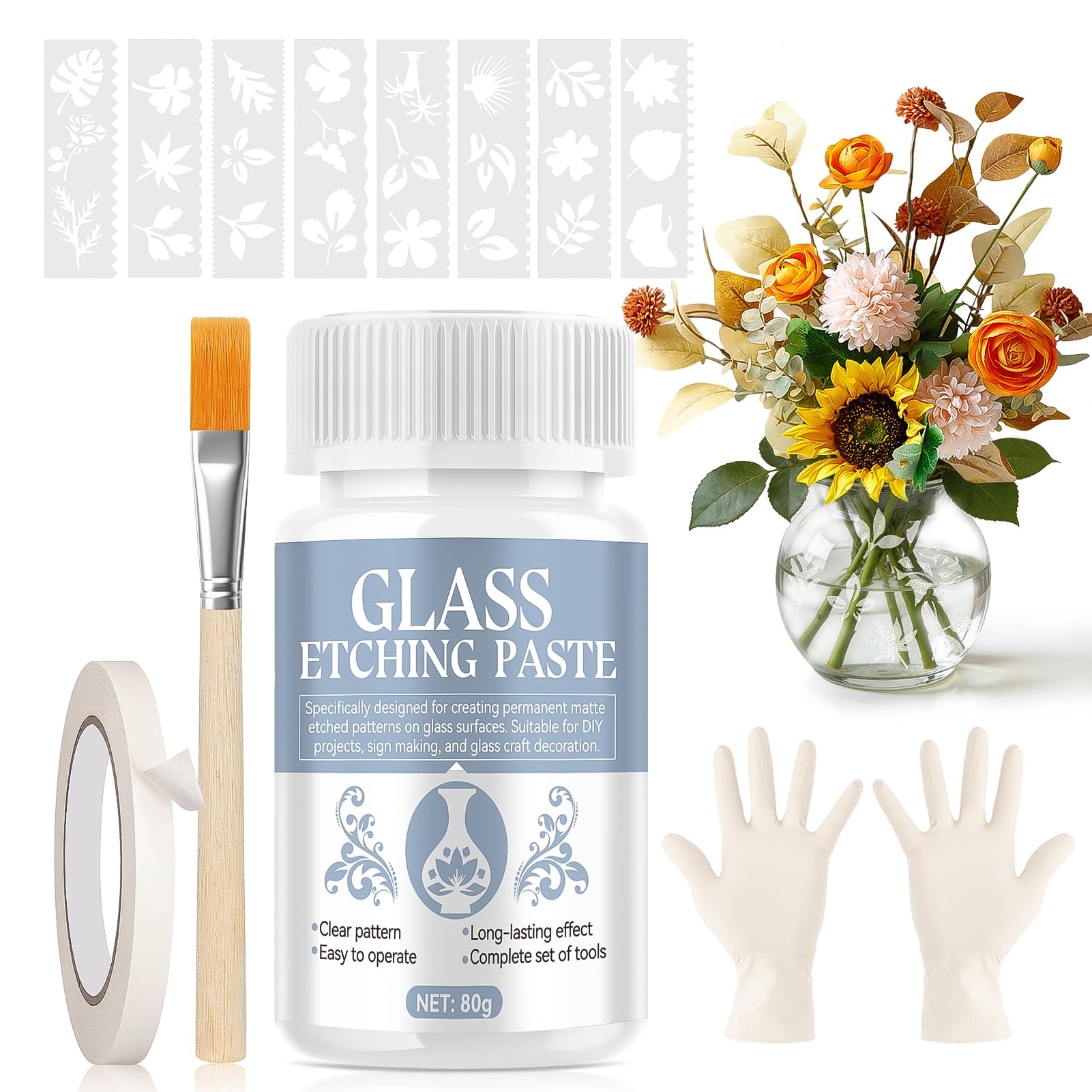 Allisway 80g Glass Cream, Glass Kit, Permanent Finish, Frosted Texture, Suitable for Crafting, Glass Windows, Glass Bottles, Wine Glasses, Mirrors