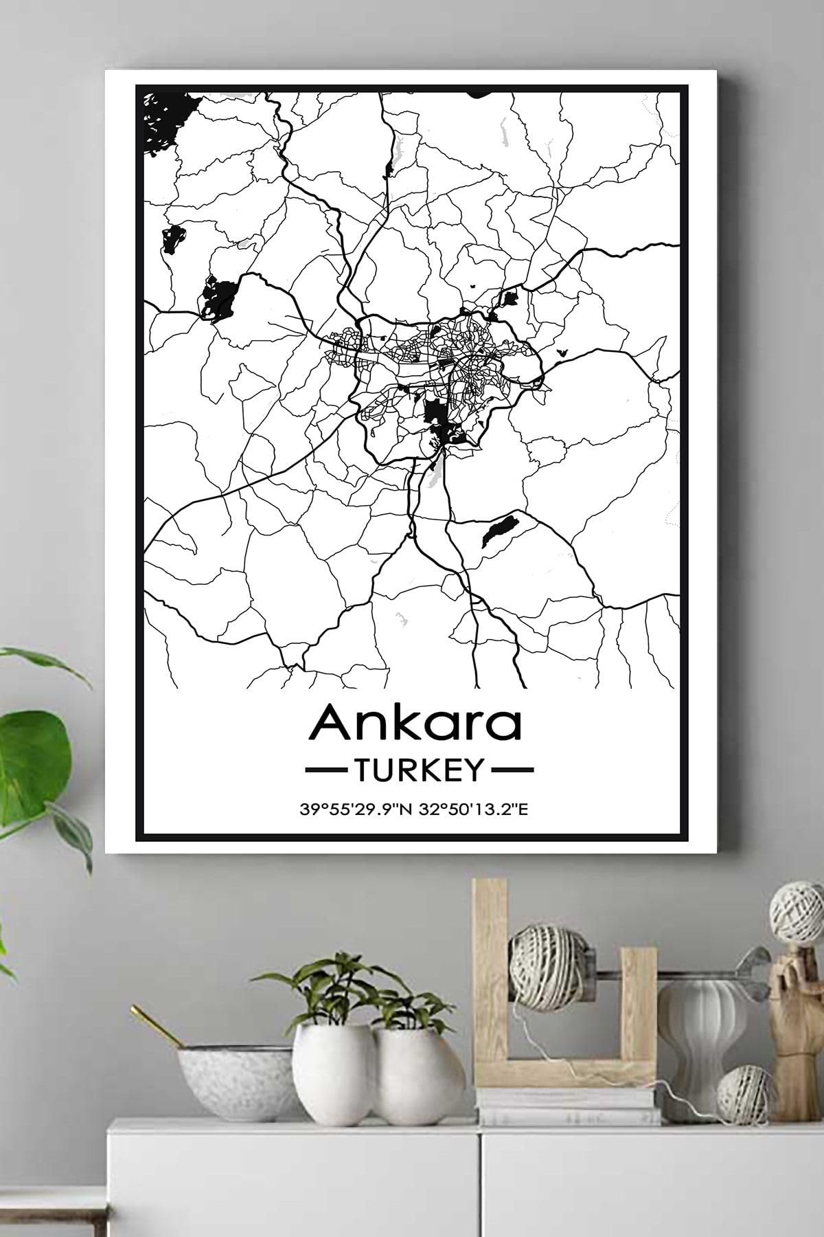 Postermanya (pster18608) Ankara Harita Dekoratif Tasarım Kanvas Tablo 40 x 60