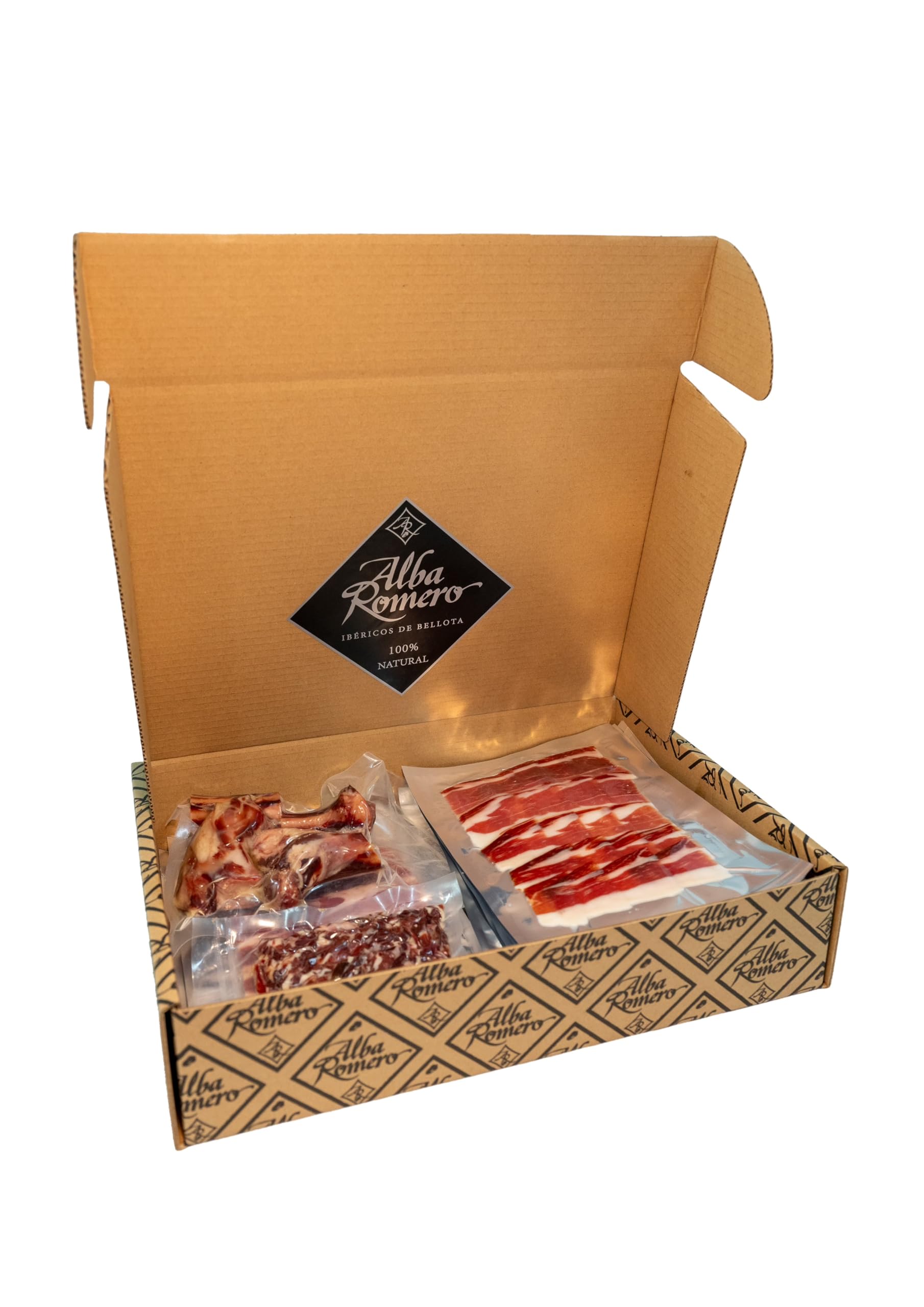 Estuche de Paleta de Jamón de Bellota 100% Ibérica loncheada y envasada al vacío de Peso aproximado de 5 KG | Incluye taquitos de jamón | Cortado a mano | ALBA ROMERO |