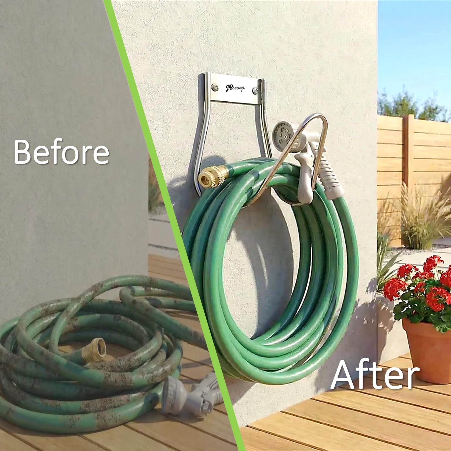JBscoop Soporte de manguera de jardín de acero inoxidable pequeño para montaje en pared, ideal para agua, aire, manguera hidráulica, cuerdas, cables de extensión, resistente y a prueba de óxido, juego