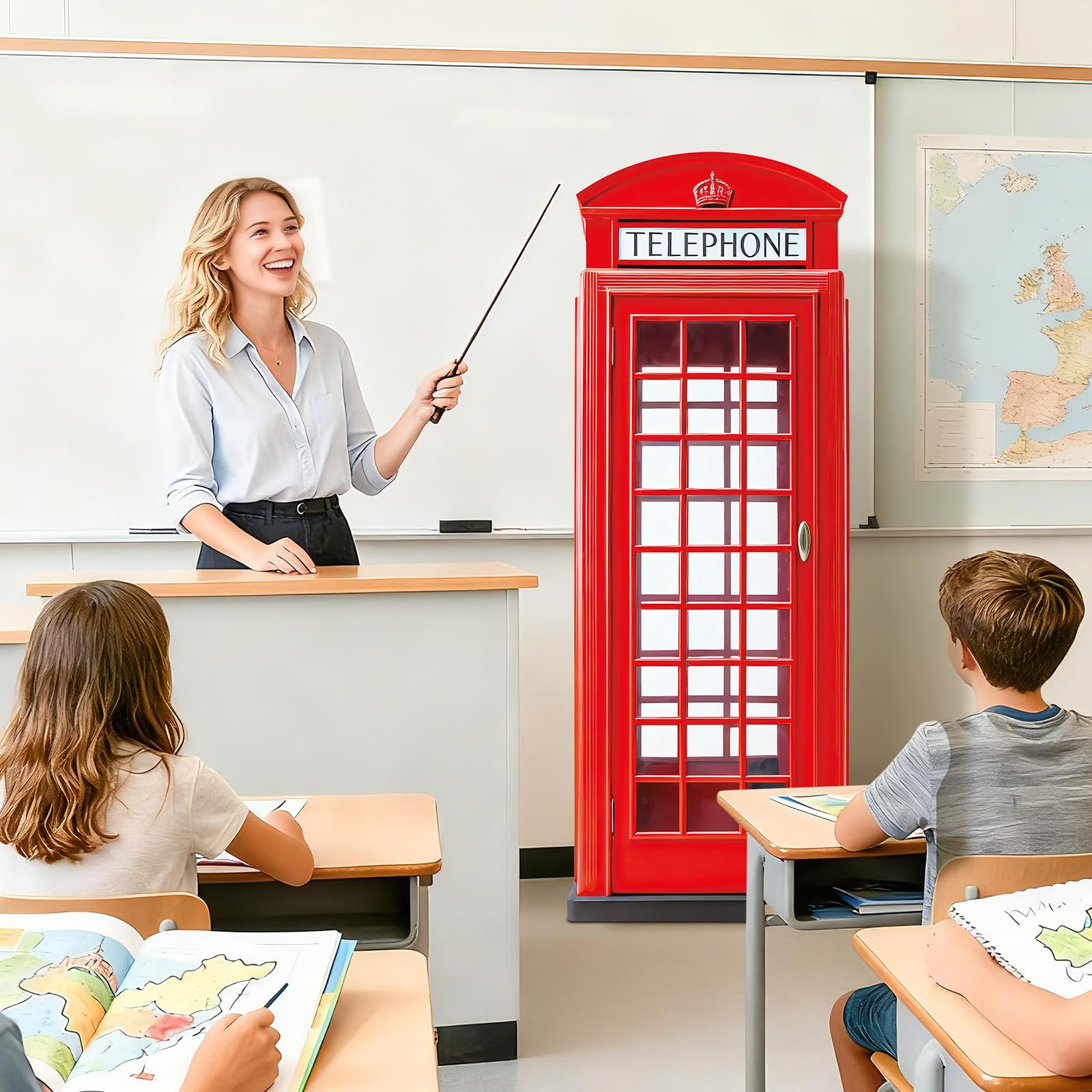 Sagoma in cartone per cabina telefonica inglese inglese, 1,8 m, colore rosso, sagoma a grandezza naturale per cabina telefonica rossa classica a tema britannico, festa di compleanno, laurea