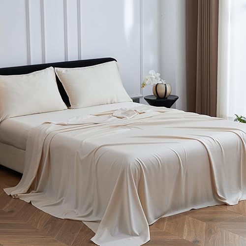 Simple&Opulence Juego de sábanas 100% viscosa de bambú, 4 piezas, refrescantes para personas que duermen con calor, juego de sábanas suaves y
