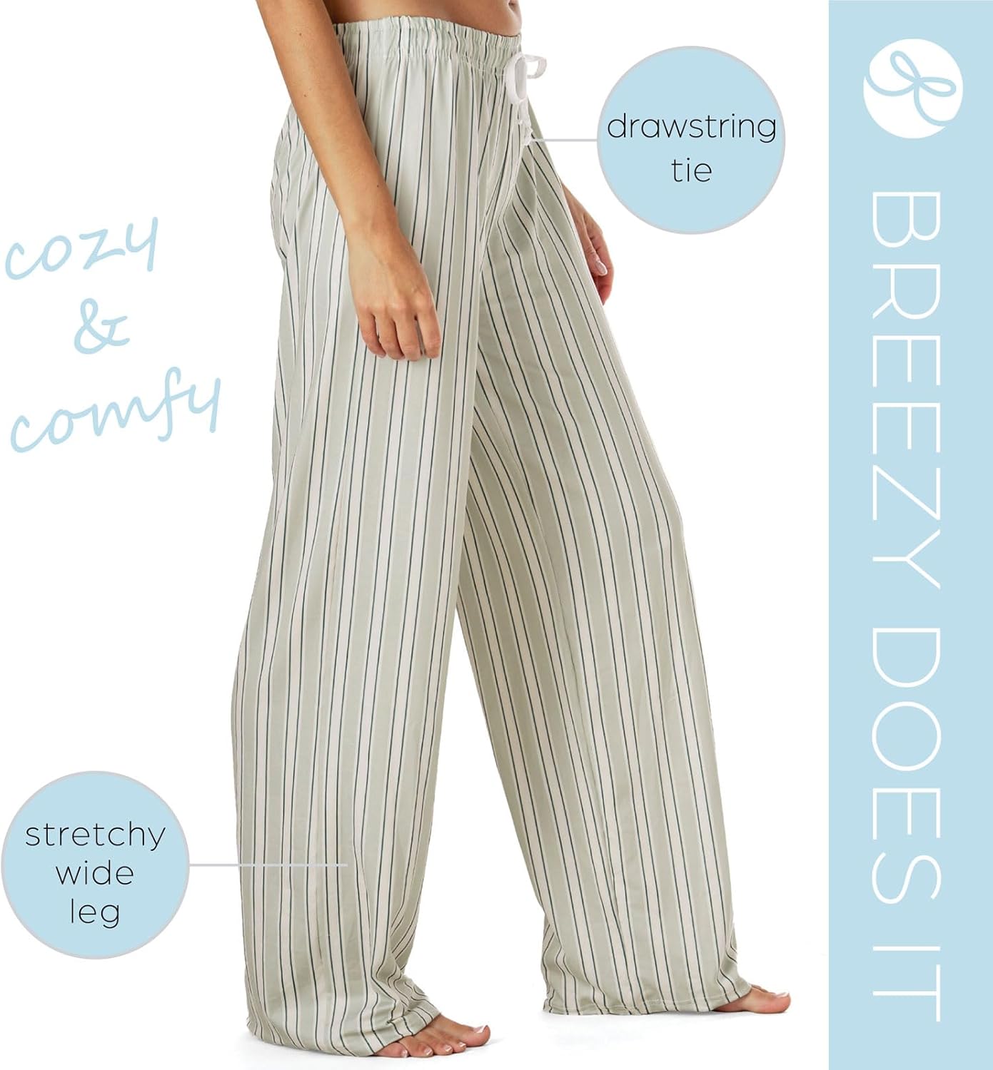Hello Mello Signature Lounge Pants Womens Soft Pajama Bottoms Elastic Waistband Drawstring Tie