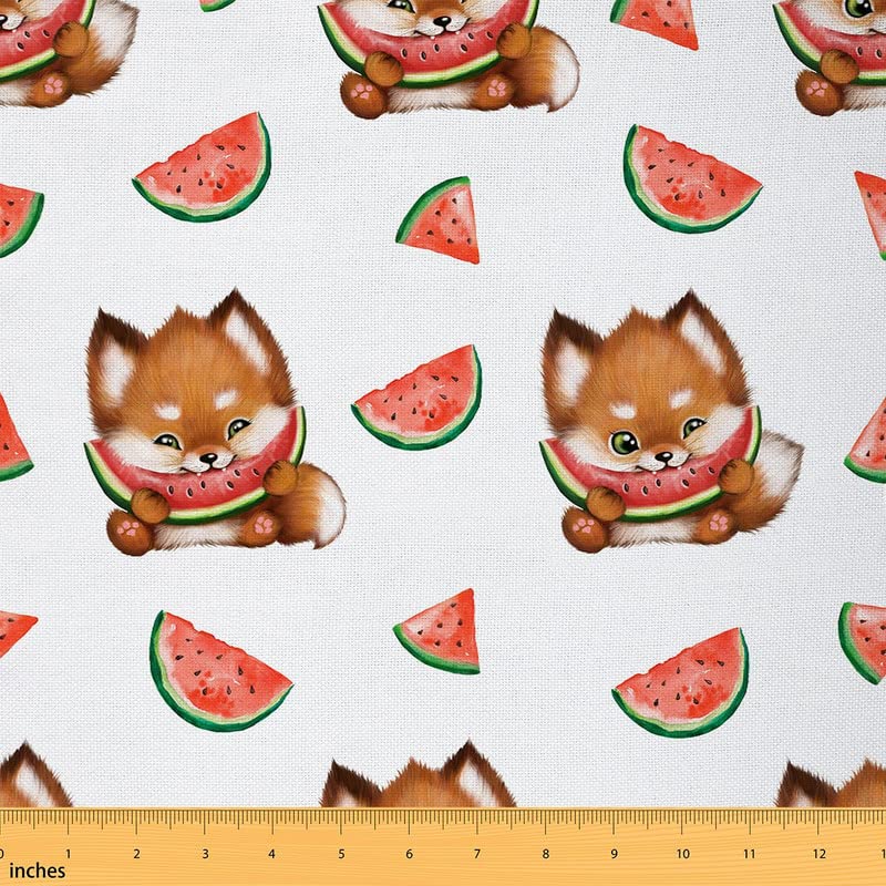 Fox Upholstery Fabric by The Yard Cute Cartoon Fox Decorative Fabric for Upholstery and Home DIY Projects Animal Woodland Fox Watermelon Waterproof Outdoor Fabric 10 Yards (L920*W150cm) Brown Red