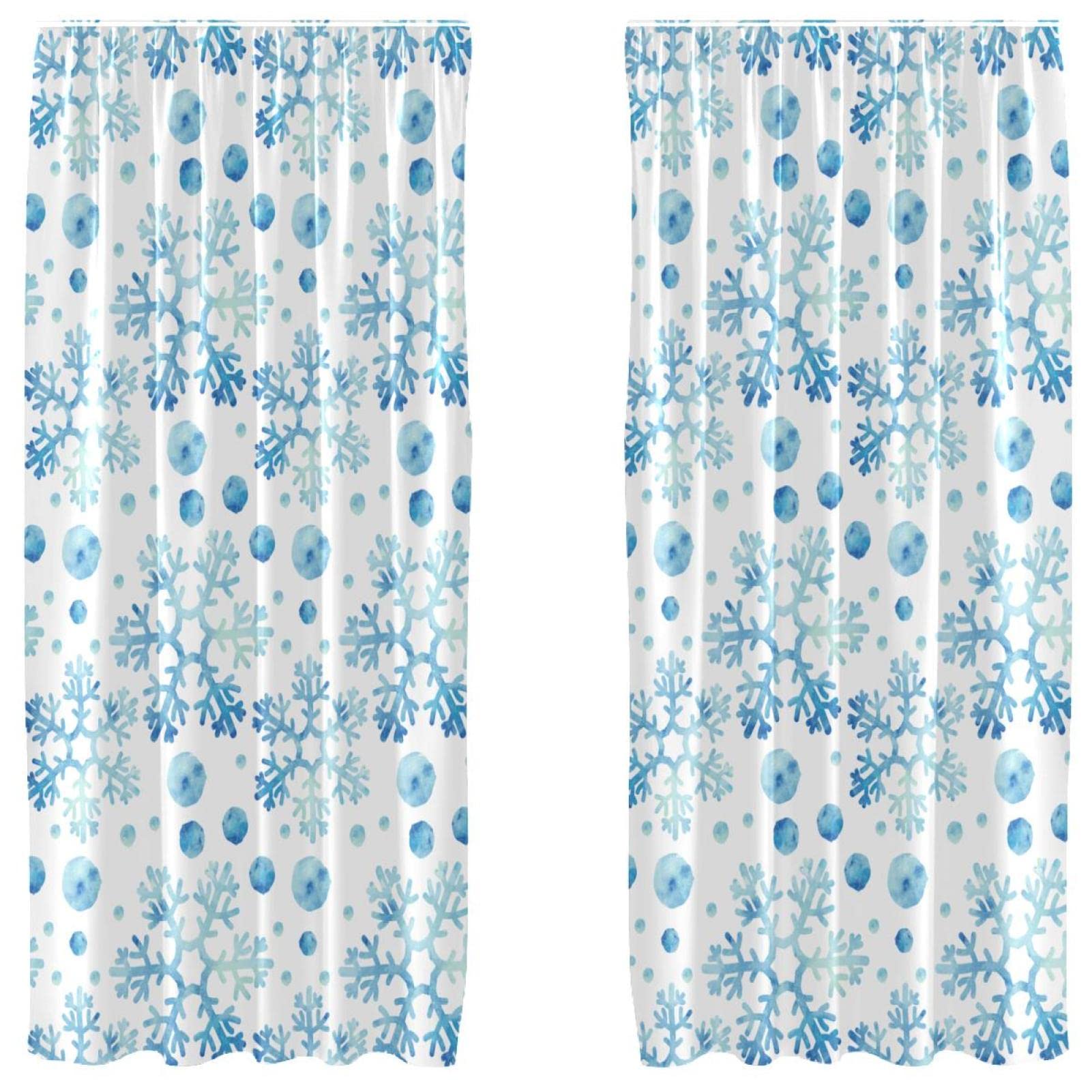 Rideaux de salon bleu flocon de neige hiver, lot de 2 en 139,7x213,4 cm