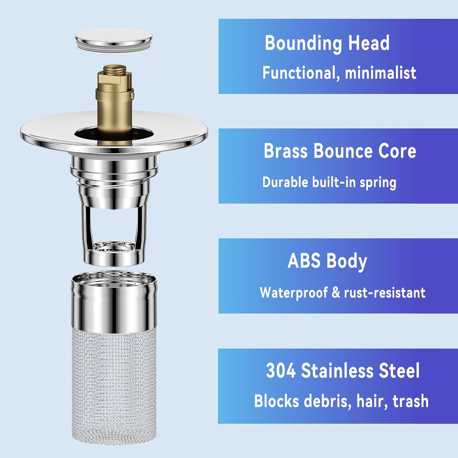 Bathroom Sink Stopper Hair Catcher, Pop Up Sink Drain Stopper with Removable Stainless Steel Filter Basket Hair Catcher for Universal Bathroom Basin Sink Stopper Replacement (Silver, 4Pcs) - Image 5