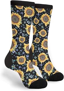 351 Women Men Cool Crazy Socks Sunflower Black Cushioned Socks Wicking Cushion Funky Socks Funky Crew Sports Socks For Sport Outdoor Running