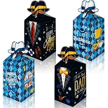 KYMY Father's Day Party Favor Boxes 12 Pcs, Feliz Dia del Padre Cardstock Treat Boxes Thank You Daddy Candy Goodie Gift Boxes for Father's Day Party Favors, Dad Birthday Decorations