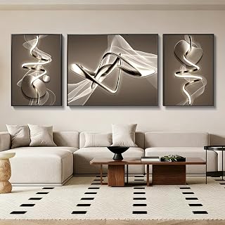 Azartslr Large Framed Modern Black Wall Art, Luxury 3 Pieces Aluminum Alloy Wall Decor for Living Room, Abstract Gray and White Home Bedroom Art Painting, Geometric Crystal Porcelain Artwork Dining Room Pictures Decoration 67''W x 24''H (Total)
