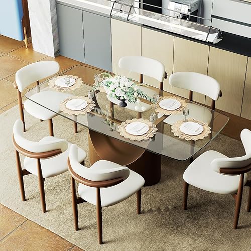 Miniatura 29 de POVISON Hobart - Mesa de comedor rectangular moderna de 71 pulgadas para 6, mesa de piedra sinterizada blanca brillante con pedestal de acero al