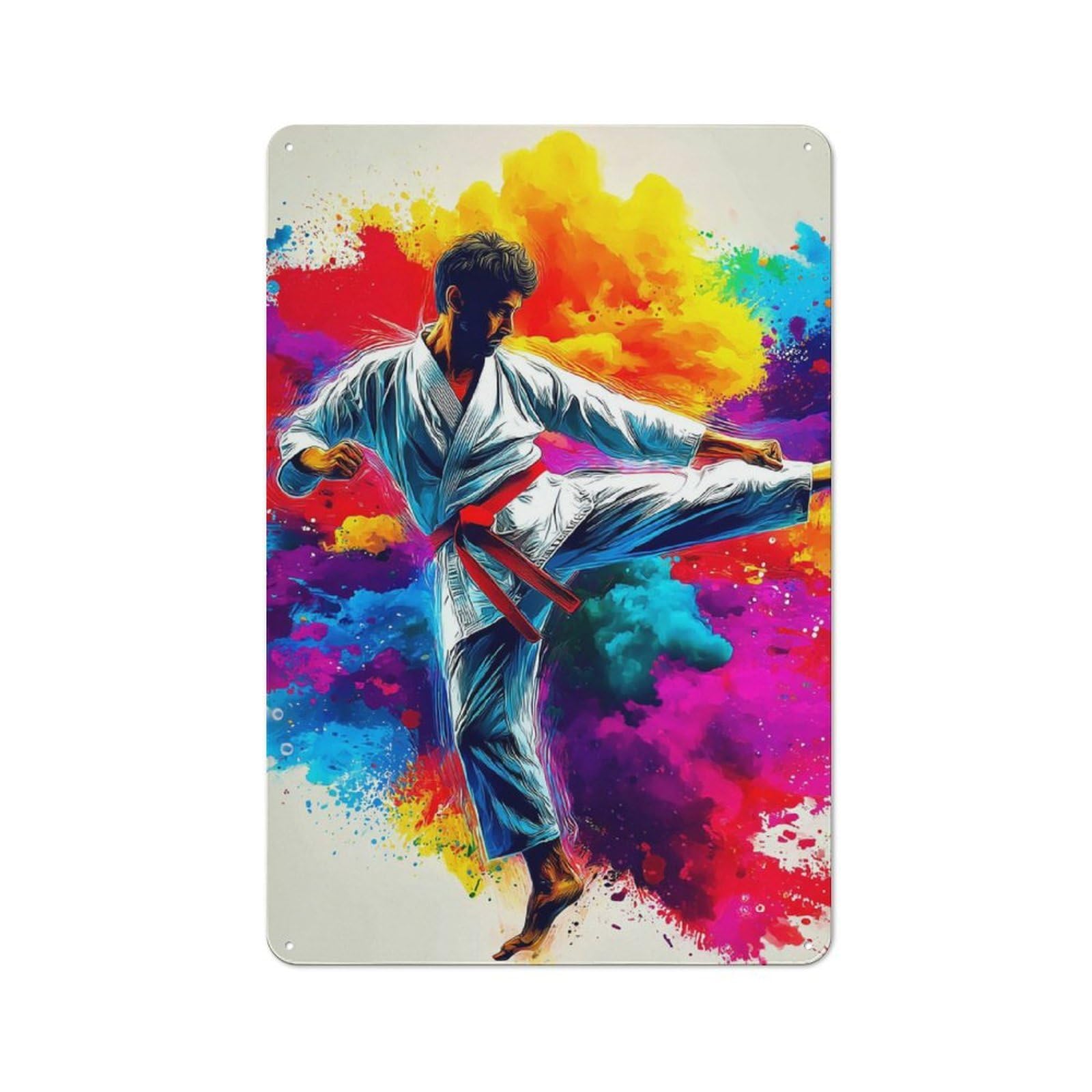 Junmoney Colorful Karate Kick Artwork -1 Retro Tin Sign 30X20cm For Garden Room Or Summerhouse, A Housewarming Gift For Garden Room Decor Fans
