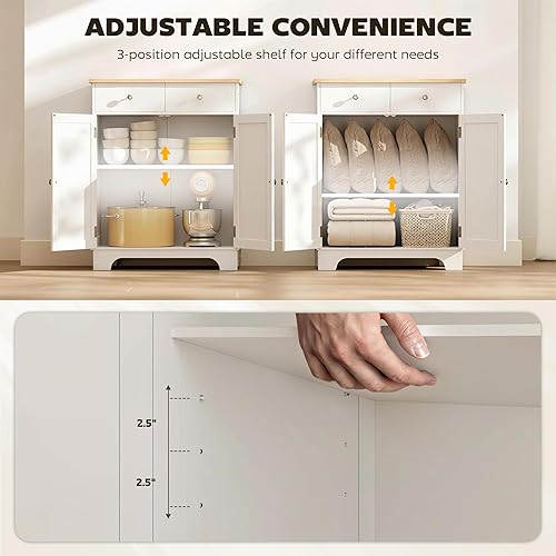 Miniatura 6 de HOMCOM Aparador buffet con encimera de madera maciza, armario de almacenamiento de cocina moderno, armario de café con 2 cajones, puertas y estante