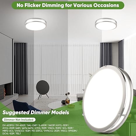 TOBUSA 36W LED Ceiling Lights for Bedroom Kitchen, 3600lm Super Bright, Dimmable Flush Mount Light Fixtures 6500K/5000K/4000K/3000K/2700K Adjusted Modern Lamps 2PACK, 13 Inch, Nickle photo 6