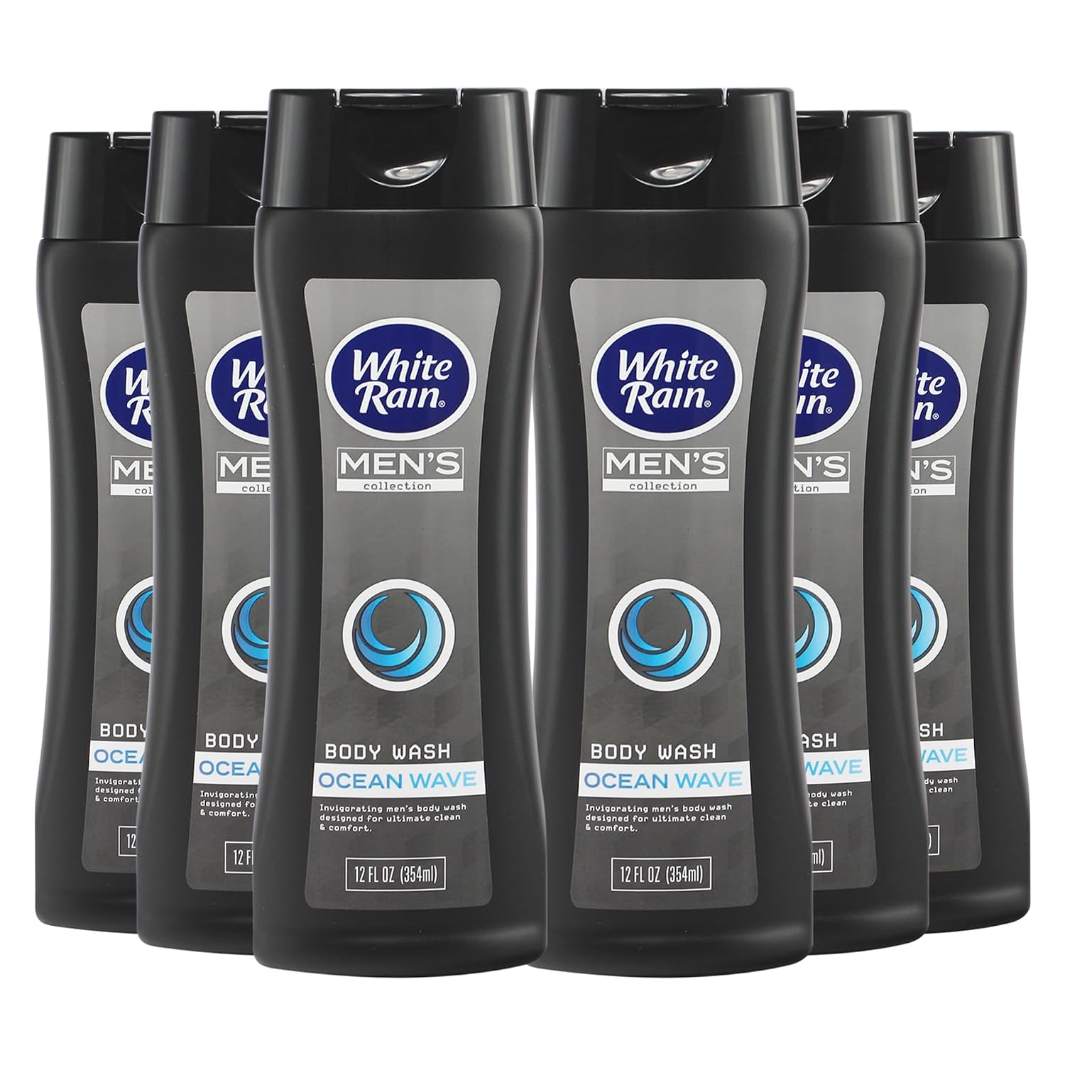 White Rain Mens Body Wash, 12 fl oz, Pack of 6 - Body Wash for Men with Vitamin E, Aloe & Marine Extracts, Paraben Free Shower Gel, Cool Ocean Wave Scent, Daily Cleanser Liquid Soap for Men
