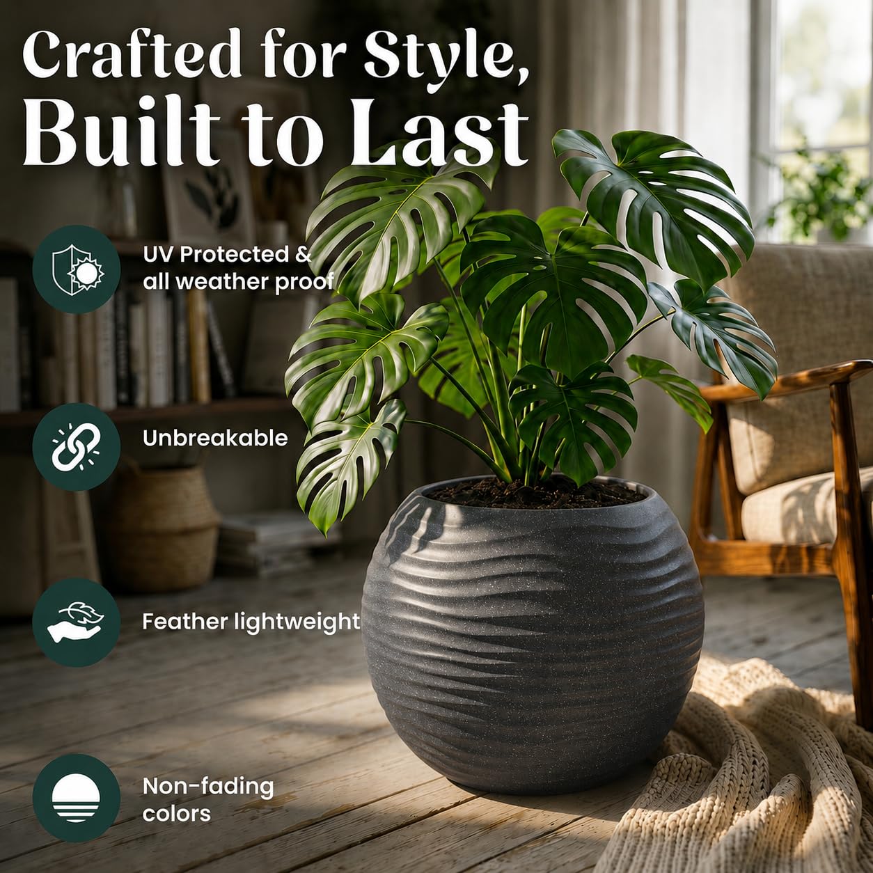YUCCABE Fox Planter - Grey Wave Pot with Plate -7