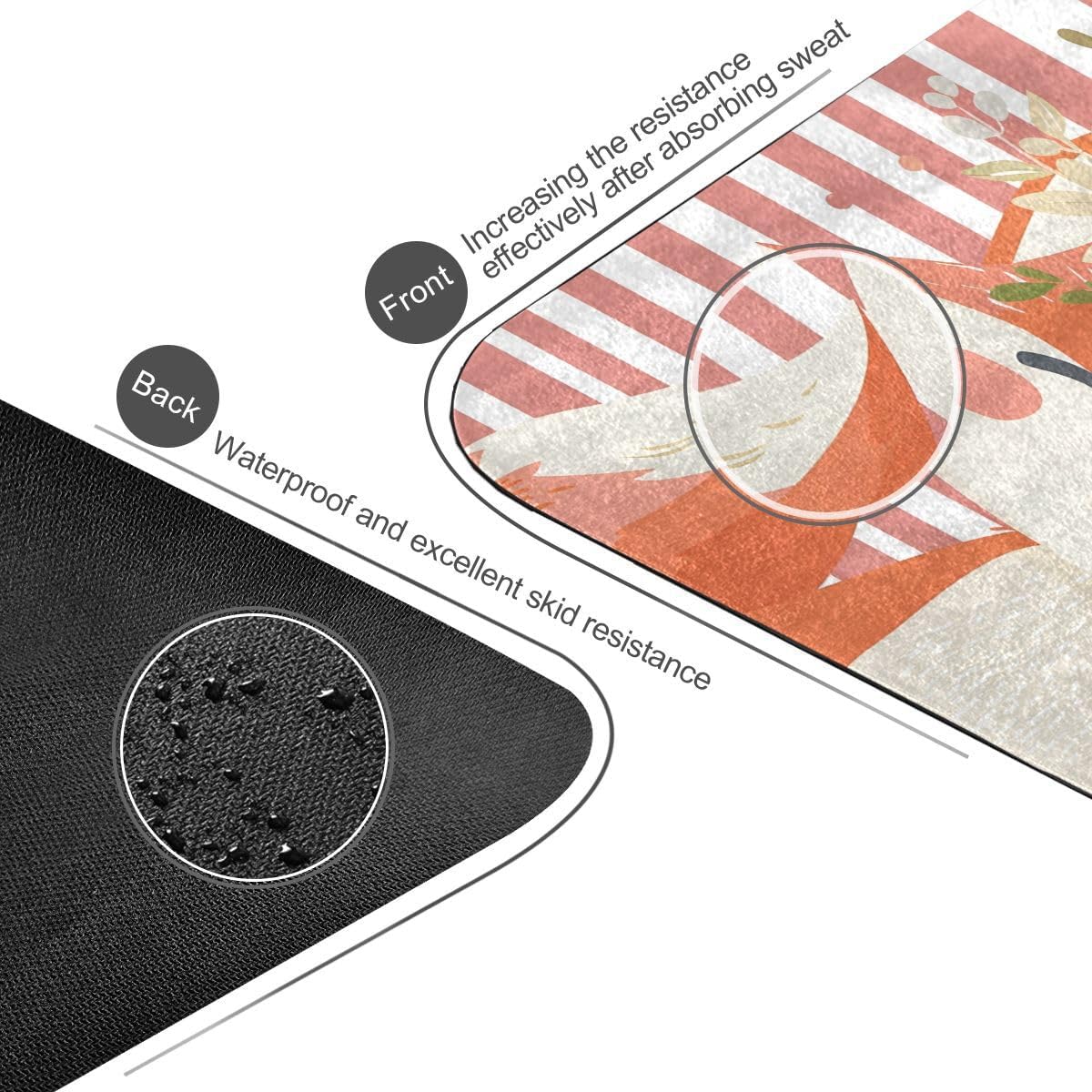 ALAZA Fox Floral Yoga Mat Non Slip Fitness Exercise Mat, Workout Mat for Yoga, Pilates and Floor Exercises