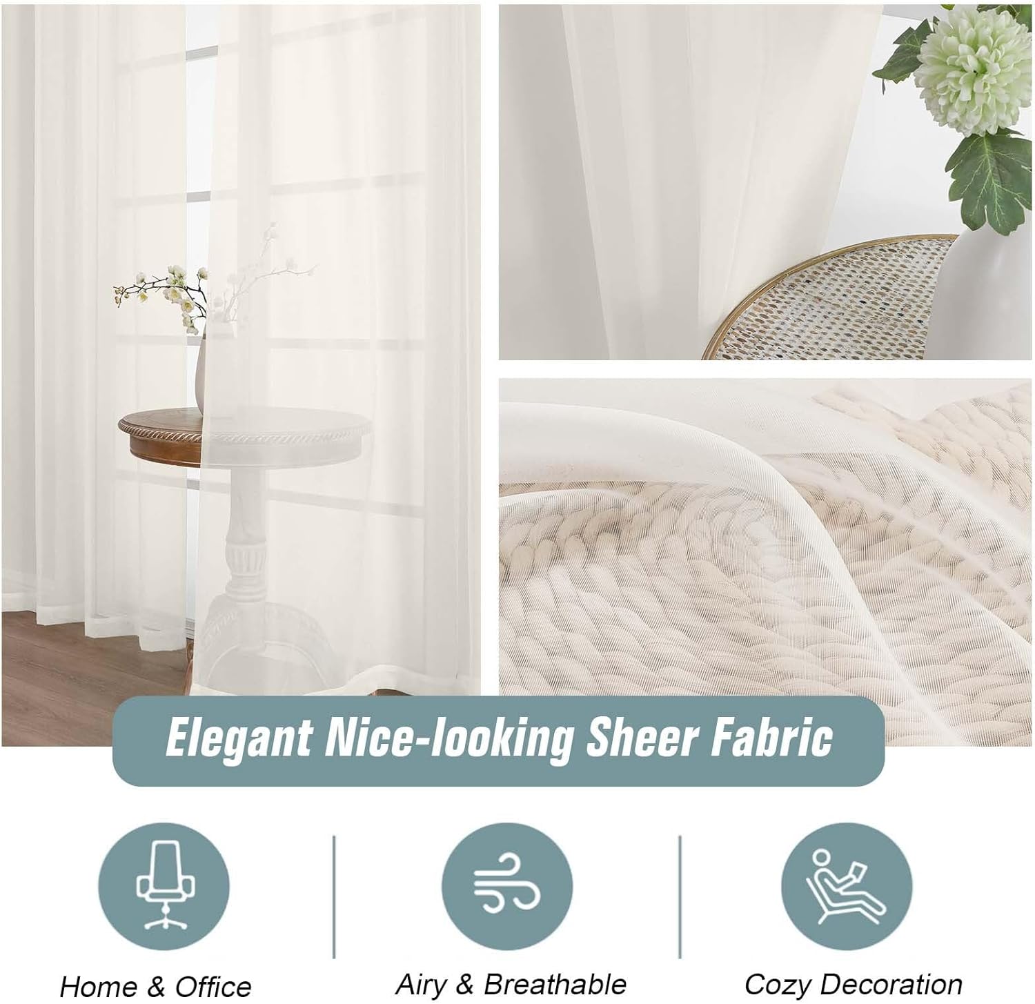 Extra Wide Sheer Ivory Curtains 144 Inches Long 2 Panels, Extra Long Light Filtering Soft Airy Transparent Patio Curtains for Sliding Glass Door, Top Dual Rod Pocket, 12FT, 2x59Wx144L Inches