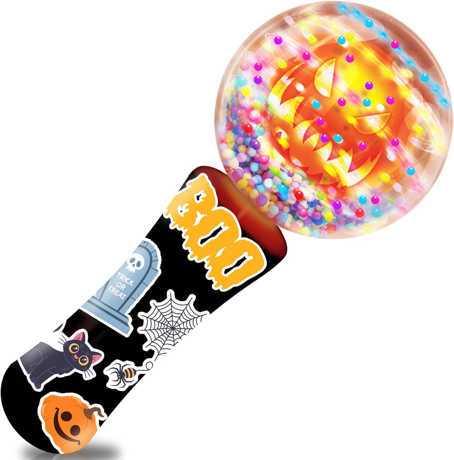 ArtCreativity Halloween Magic Ball Light Up Wand with Ghoulish Figure - 7.5" - Magic Ball with Multicolored LED Lights, Sensory Spinner for Kids, Halloween Boo Basket Stuffers, Autism-Friendly Gift