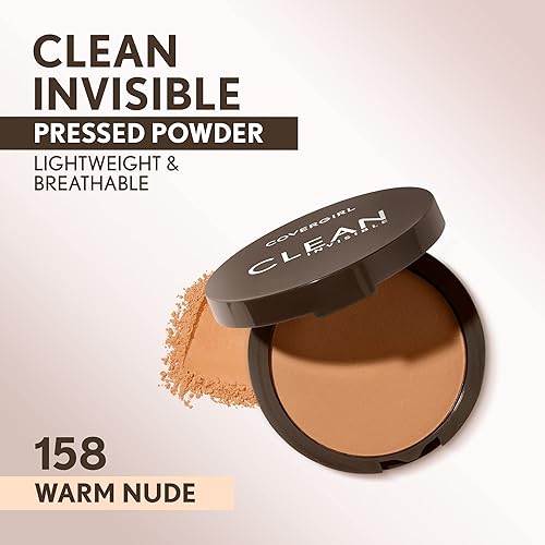 Miniatura 2 de Covergirl Polvo prensado invisible limpio, ligero, transpirable, fórmula vegana, Warm Nude 158, 0.38 onzas