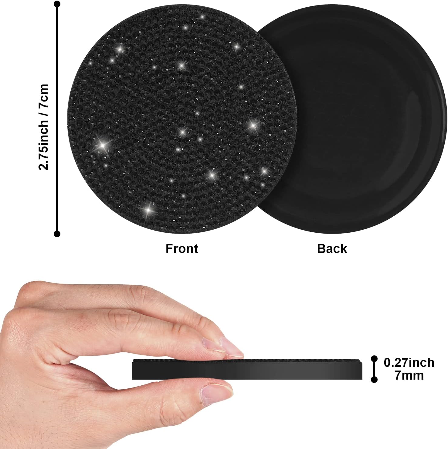 Bling Car Accessories Car Coasters - tifanso 2PCS 2.75" Car Coasters for Cup Holders, Bling Cup Holder Coasters for Car, Crystal Rhinestone Bling Car Coasters Bling Car Accessories for Women (Black)