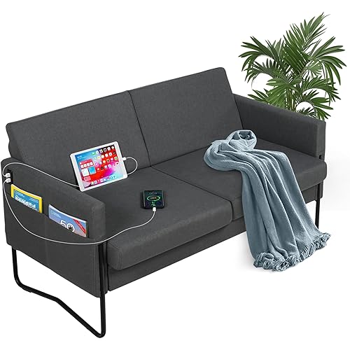 STHOUYN 51” Small Loveseat Sofa for Small Spaces, Comfy Grey Couch with 2 USB Ports, Modern 2 Person Sofa Loveseats for Living Room Bedroom, Mini Teen Office Couch (Dark Grey)