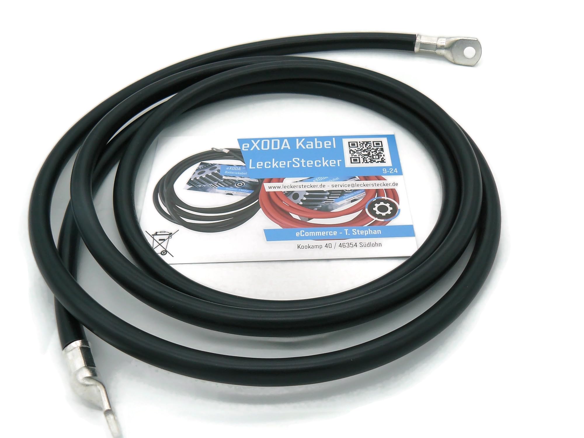 Cavo per batteria M8, 50 cm, 2 pezzi da 50 cm, 12 V, 5 AWG, 16 mm², rosso e nero, cavo di massa con morsetti ad anello M8, cavo di messa a