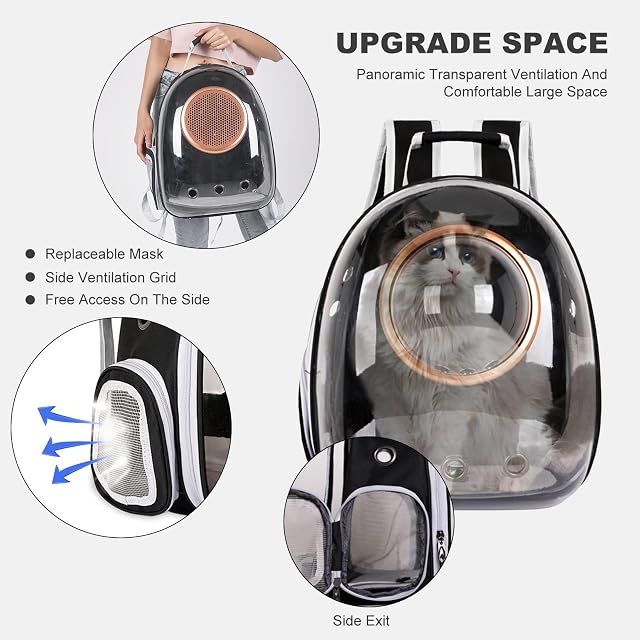 Foto 4 de 7 de PETCUTE Mochila para Gatos con Cápsula Espacio,Transpirable Mochila Transportín Perro y Gatos…