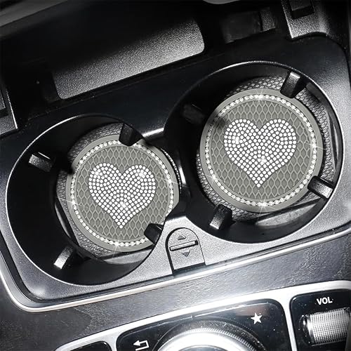 Miniatura 6 de AICEL Posavasos para automóvil con diseño de corazón, 2 unidades, universales, de 2.75 pulgadas, con diamantes de imitación brillantes, tapete