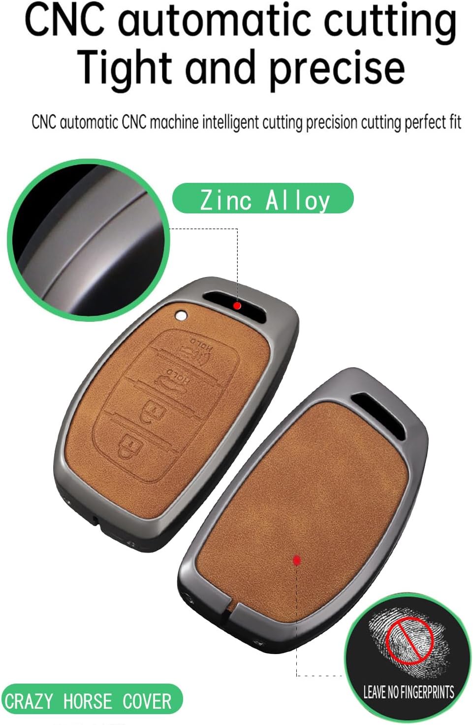 ontto Metal and Leather Key Fob Skin with Keychain Fit for Hyundai Sonata Elantra IX35 i10 i20 i40 Tucson Ioniq 2018 2019 Smart Remote Key Case Solid Key Protector,Black