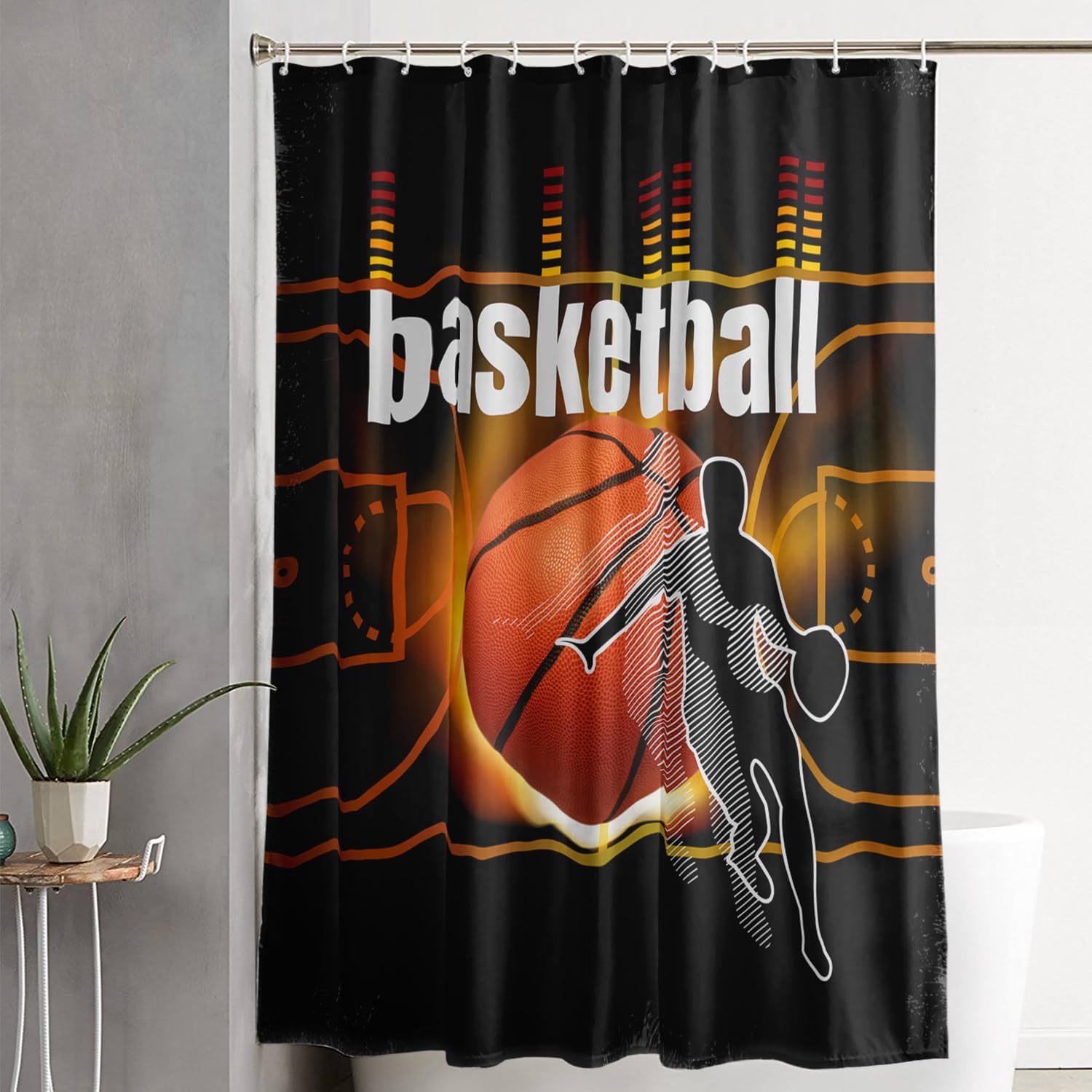 AILONEN 3D Basketball Shower Curtain Set,Basketball Player Bath Curtains Set for Boys Kids Teens,Sports Theme Waterproof Shower Curtain Set with Hooks Bathroom Decor,72" Wx78 H