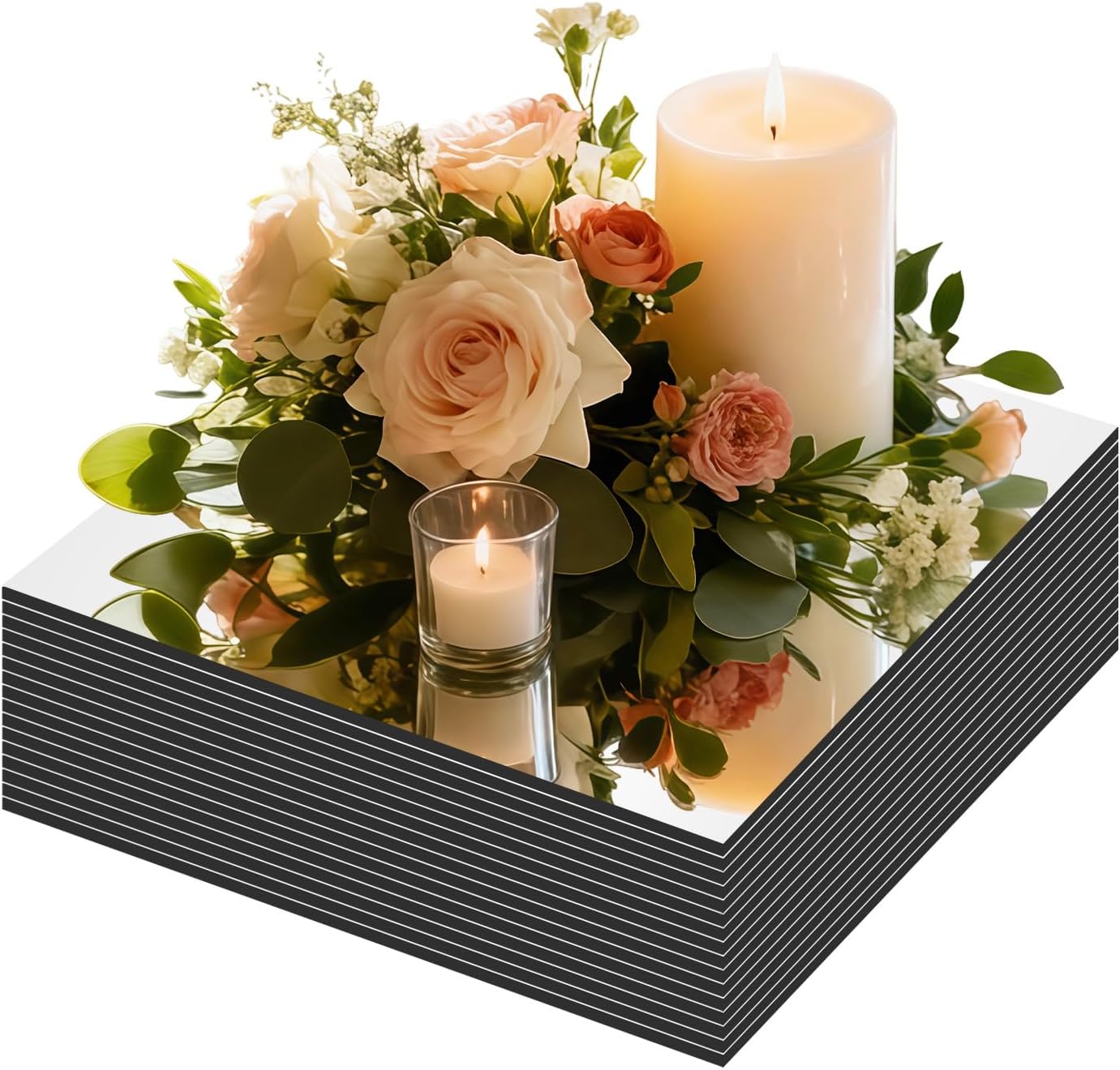 16Pack Square Mirror Centerpieces for Tables, 12" Acrylic Mirror Table Centerpieces, Square Acrylic Mirror Trays, Mirror Candle Plates for Birthday Wedding Decorations Party Crafts, Wall Decoration