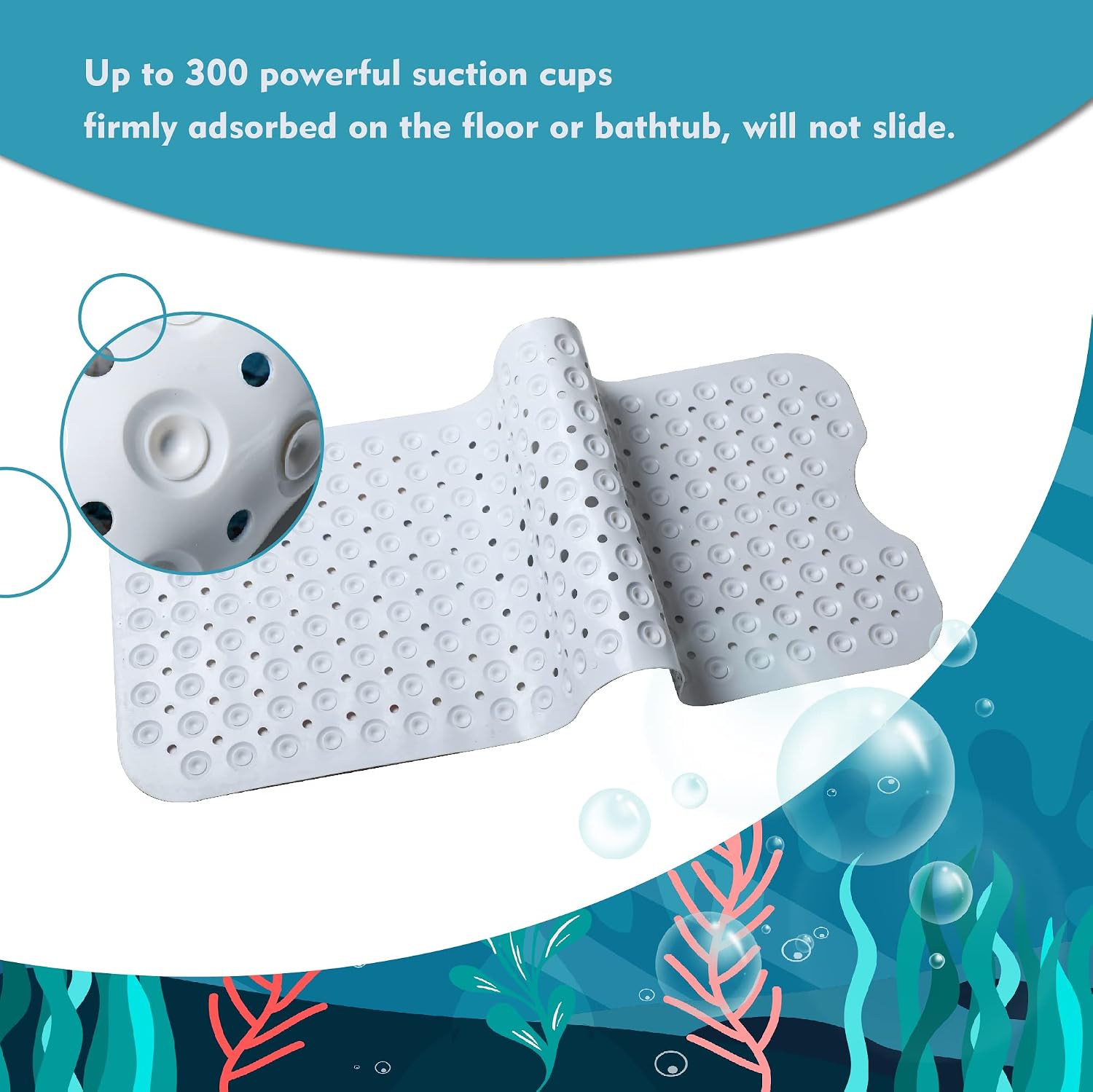MOLFUJ Non Slip Bathtub Mat for Bathroom, 40 X 16 Inch Sea Turtle Bath Tub Mat with Antislip Suction Cups and Drain Holes, Blue Long Shower Mats for Baby Tub