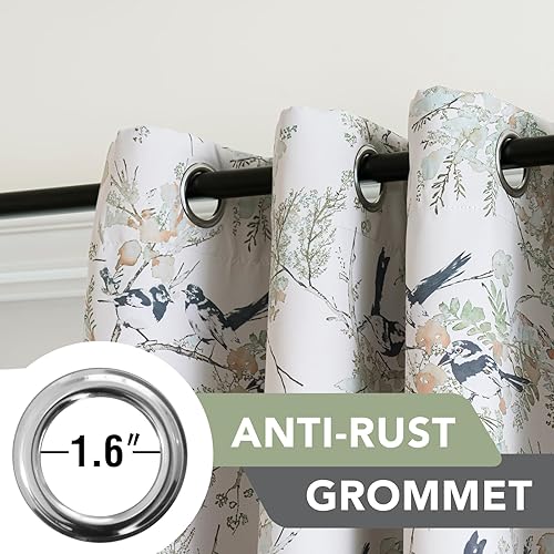 Miniatura 5 de H.VERSAILTEX Cortinas florales 100% opacas de 84 pulgadas de largo, juego de 2 paneles de cortinas impresas de colibrí, cortinas con aislamiento