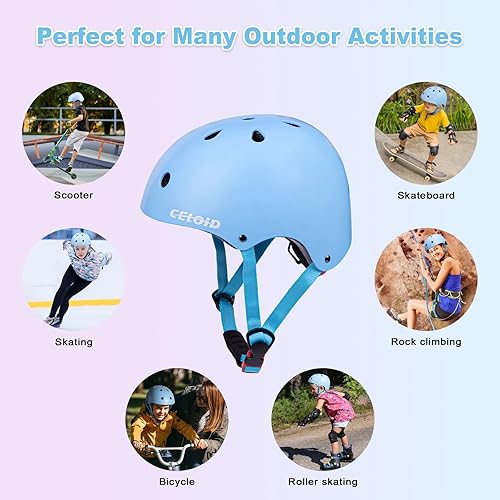 Miniatura 107 de Casco de bicicleta para niños, cascos de patineta para niños de 2 a 3 a 5 a 8 a 14 años, ajustable, multideporte, bicicleta, patinaje, fútbol, Negro