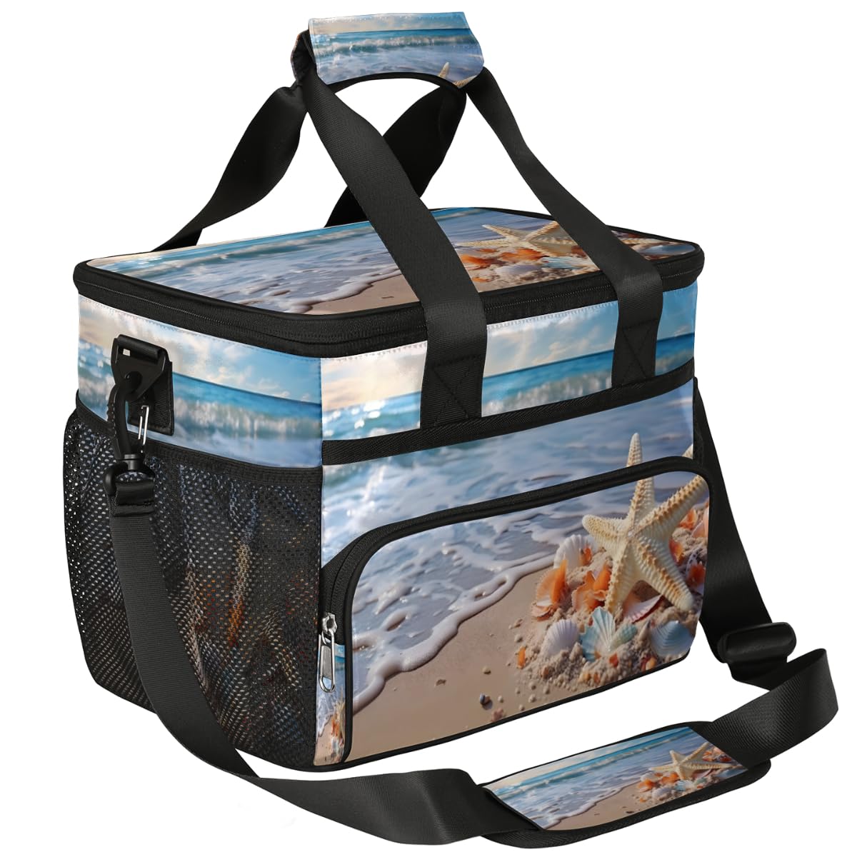 Summer Beach Insulated Picnic Backpack Lunch Box for Women Men Picnic Basket Tote Lunch Bag Picnic Bag Portable Lunch Bags for Picnic, Beach, Work, Trip,Office, Camp Starfish Seashell