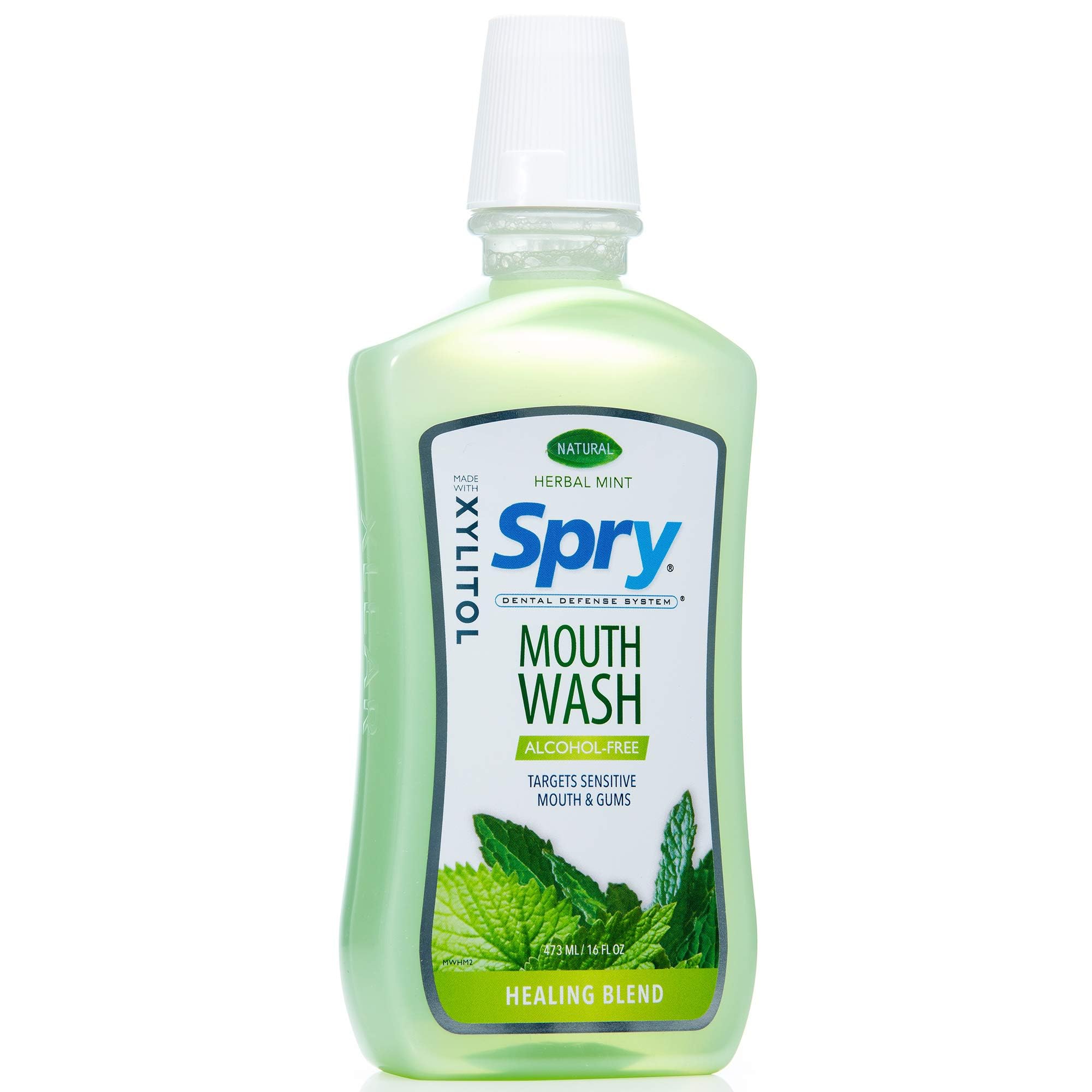Spry Natural Xylitol Mouthwash with Enamel Support, Alcohol-Free, Fluoride-Free, Gentle, Non-GMO, Herbal Mint - 16 fl oz (Pack of 2)