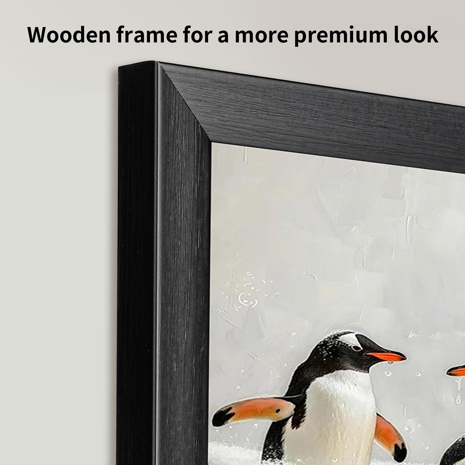 Cuadro De Lienzo Con Pingüinos Tomados De La Mano - 61x41 Cm, Enmarcado, Decoración Para Salón O Dormitorio