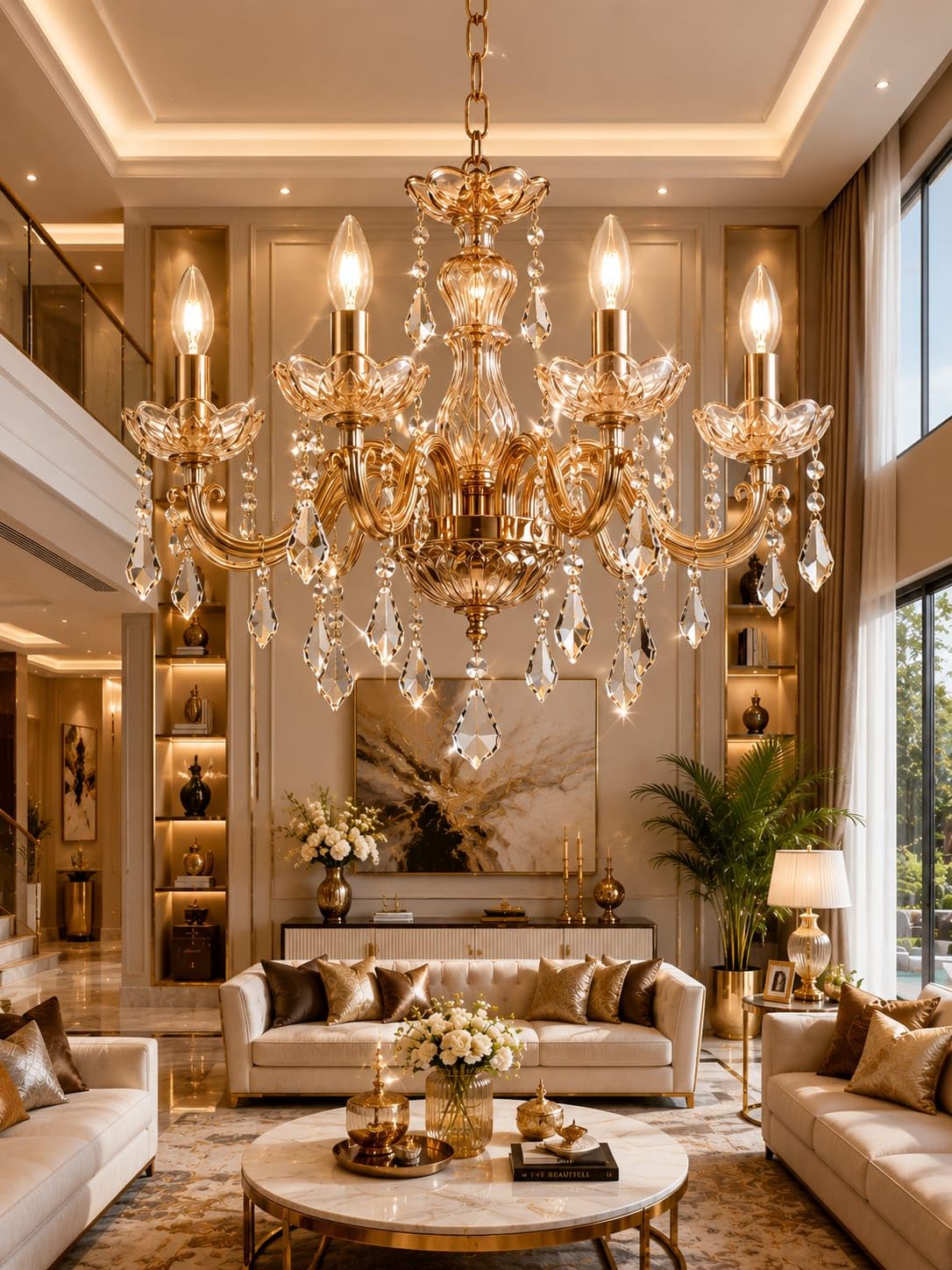 Manuluxe Chandelier Modern k9 Crystal Chandelier Lighting Clear Crystal Ceiling Light Fixture Pendant Lamp for Dining Room Hall Badroom Livingroom Hall Luxury Hanging (Antique Gold Finish)-image-29
