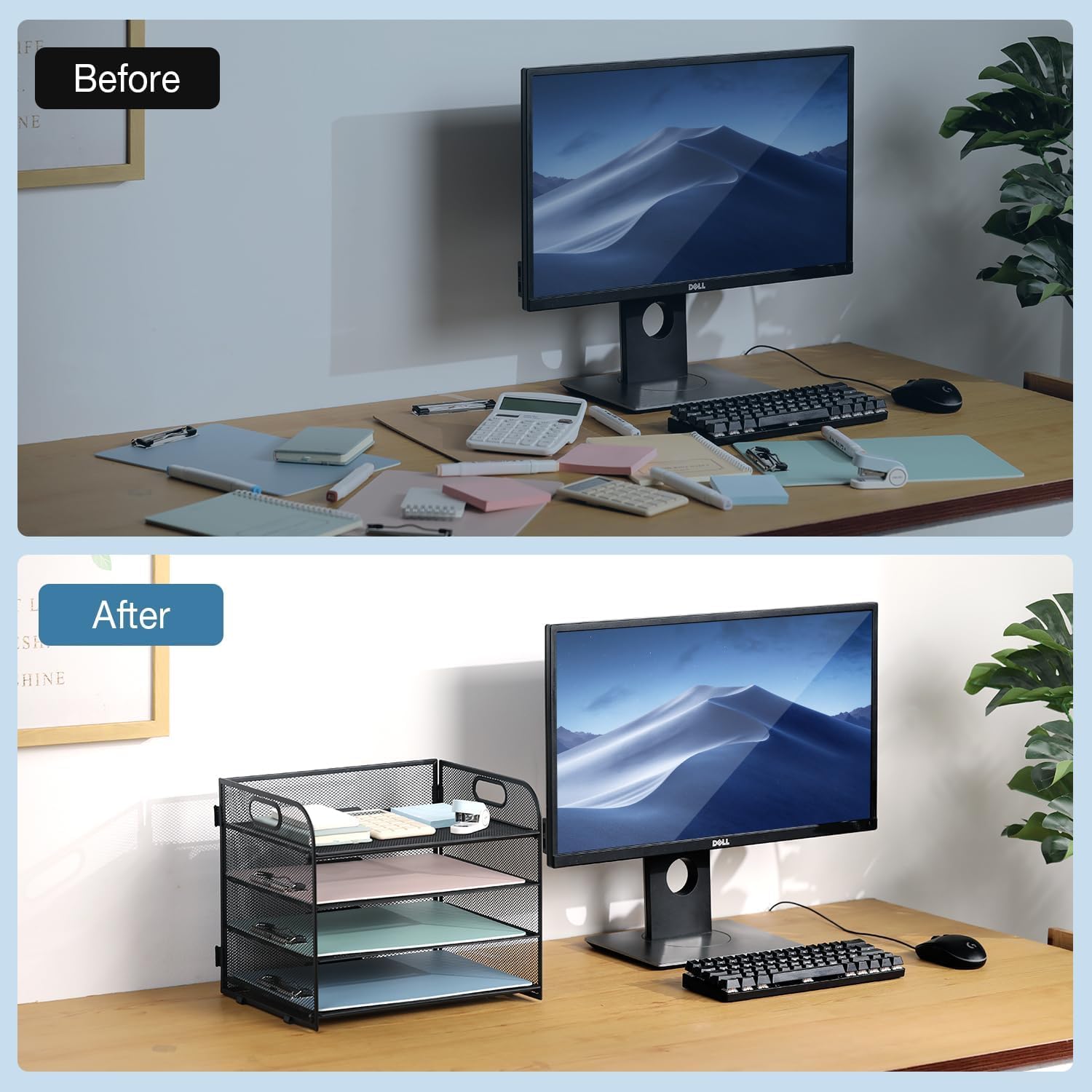 A4 Briefablage Dokumentenablage aus Metall, 4 Fächer Ablagefächer Stapelbar Papierablage, Mesh Design Ablagesystem Büro Ablage mit Griff, Schwarz, Kompakt, 32.8 x 24.7 x 27.6 cm