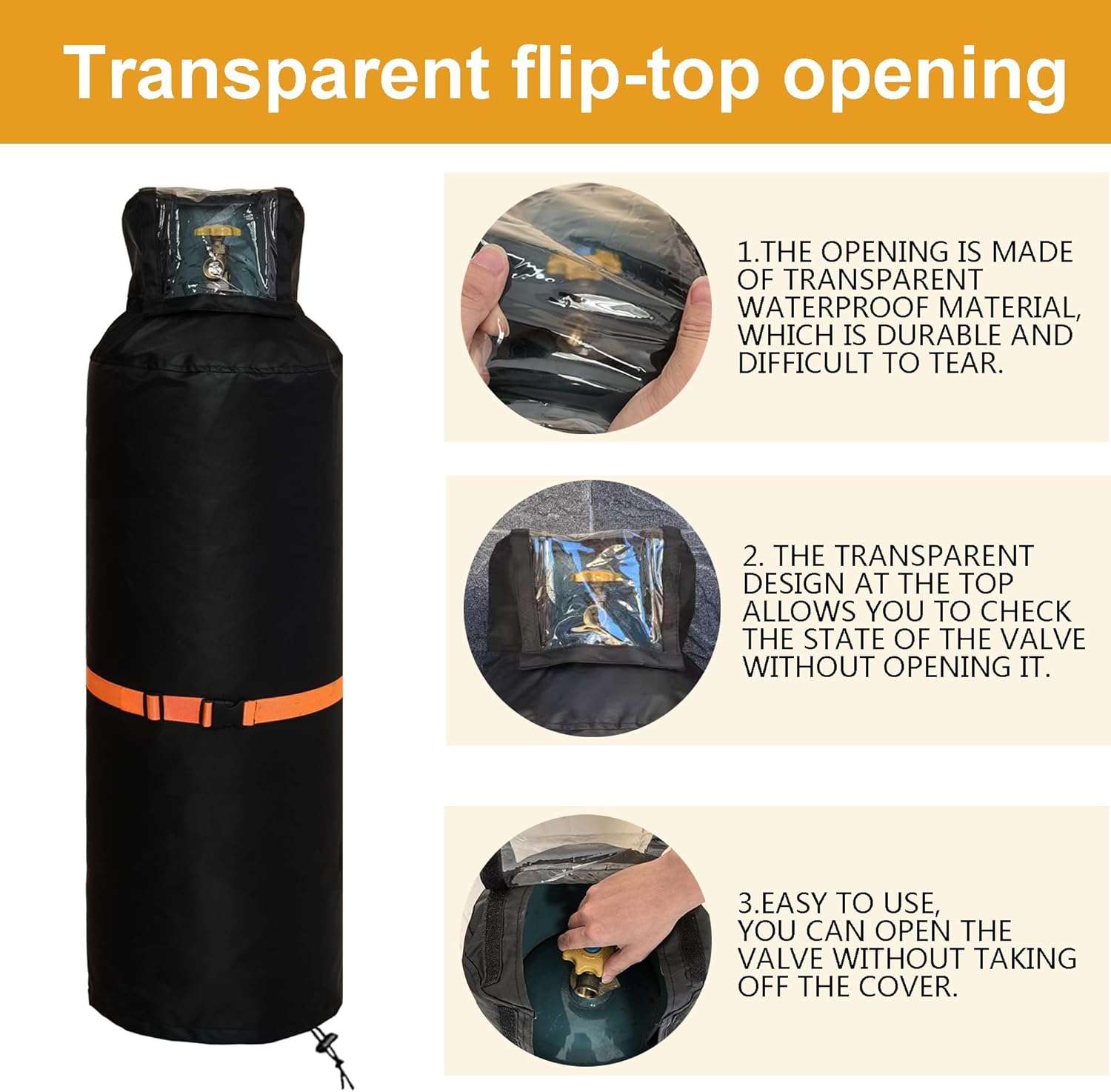 100lb Propane Tank Cover,Top opening,for 100 Pound Steel Propane Tank Cylinder, Heavy Duty Waterproof Double Deck Oxford,With Adjustable Buckle,UV protection,Black-15.7” Dia x 48.8” H