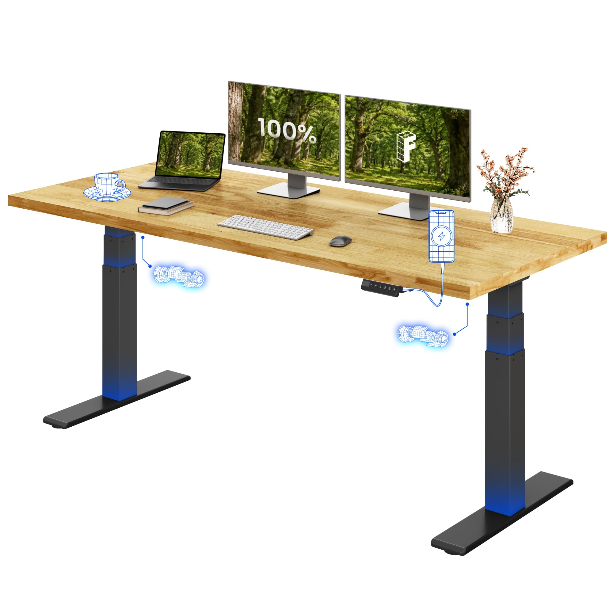 FLEXISPOT Escritorio Elevable 180x80cm Mesa Eléctrico Tablero Roble