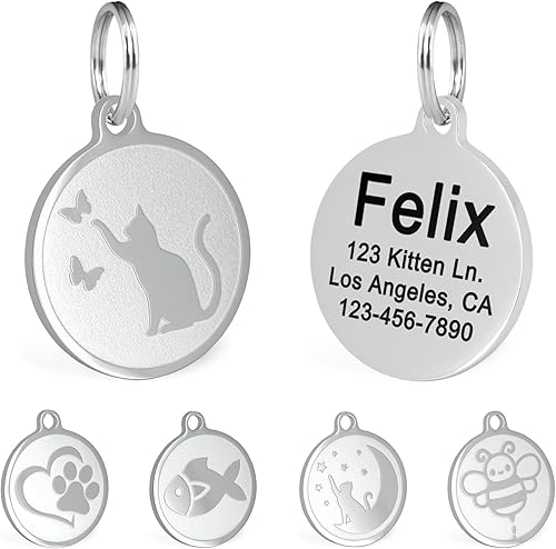 Miniatura 9 de Ultra Joys Etiquetas grabadas con nombre de gato personalizadas, etiqueta de identificación de gato de acero inoxidable, etiquetas de identificación