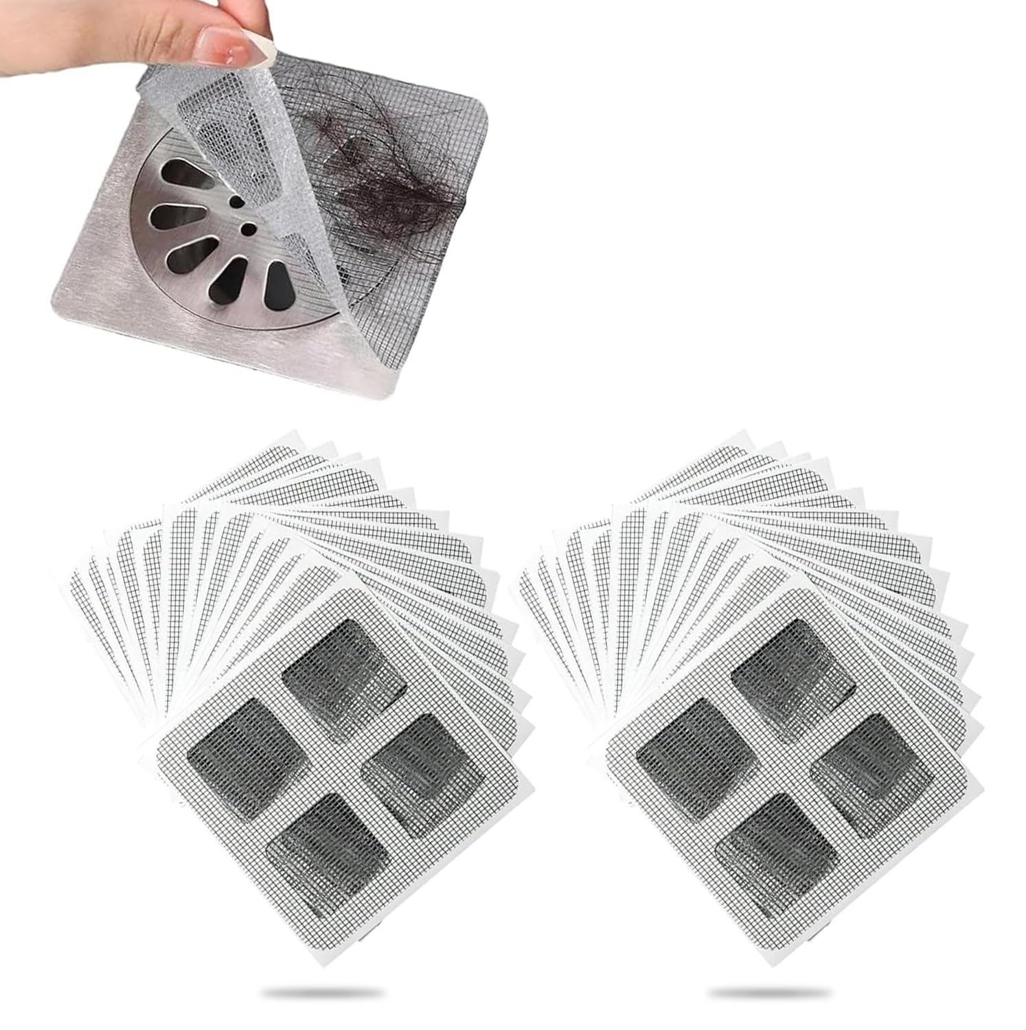 IOPJLK 100 Stück Einweg Dusche Haarsieb Hair Drain Stickers Einweg Haarabfluss Aufkleber Abfluss Haarfänger, Quadratischer Bodenabflussaufkleber für Bad, Küche, Badewanne, Waschbecken