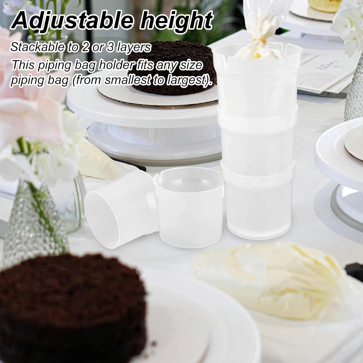 Piping Bag Holder for Filling, Pastry Bags Holder Stand with 10 Sealing Ring Silicone Cake Decorating Accessory Stand Baking Tool Organizer Supplies for Cake Decorating Gadgets Icing Frosting Filling