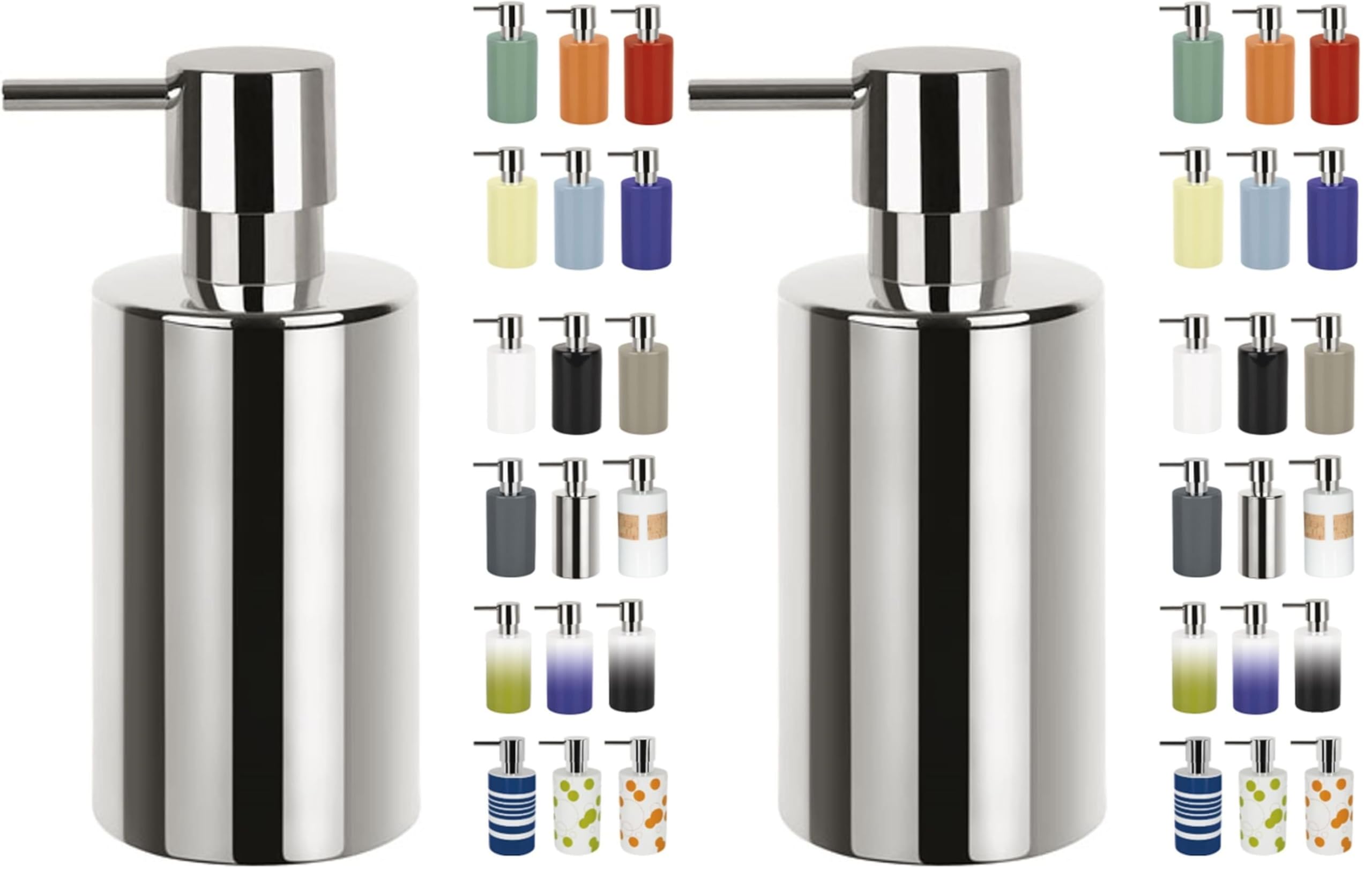 Spirella Seifenspender Tube | mit Pumpe | Flüssigseifen-Spender | Porzellan | 300ml | Langliebig und Robust | Silber | 7,0 x 7,0 x 16,0 cm, Unique (Packung mit 2)