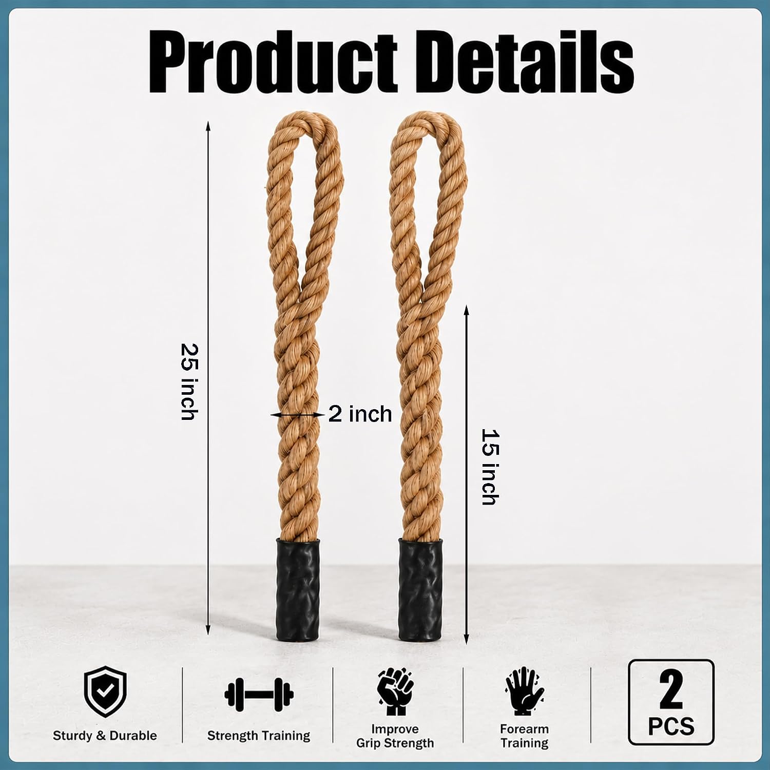 SADIKALO Rope Grip Trainer for Pull Ups - 2 Pack Grip Strength Training Attachment for Pull Up Bars, Dumbbells & Barbells, Improve Forearm Strength, Hand Endurance, Muscle Building Workout Equipment