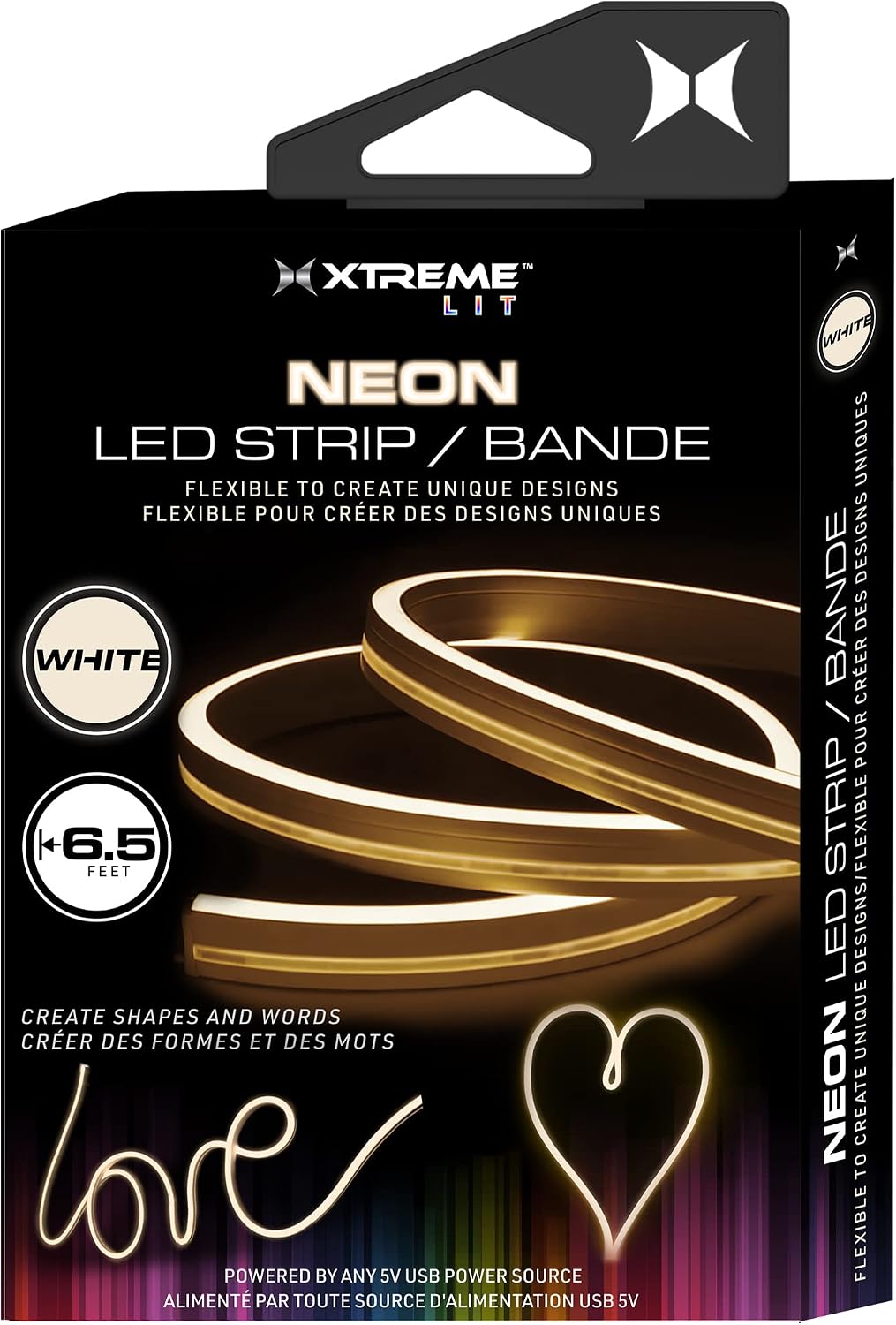 Xtreme XLB71054WHT 6.5ft Neon Led Strip Bendable Durable Works with Any 5V USB Power Source Make Unique and Colorful Words, Phrases and Shapes to Illuminate Any Space, Fast DIY Installation, White